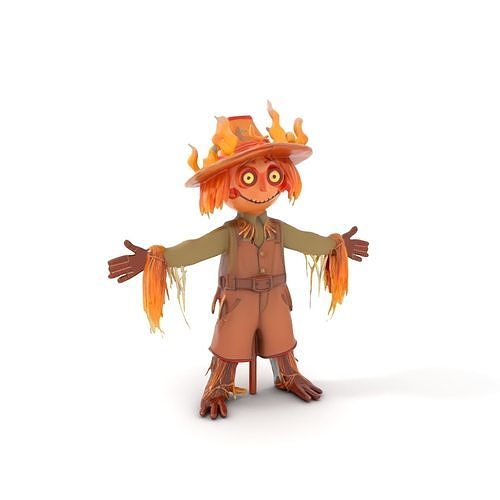 Flaming Scarecrow Rigged and Animated D Character Model Low-poly 3D model
