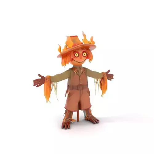 Flaming Scarecrow Rigged and Animated D Character Model Low-poly 3D model