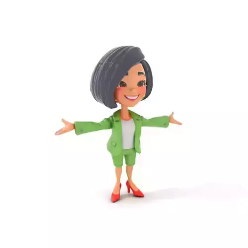 Stylish Female Character in Green Suit Rigged and Animated