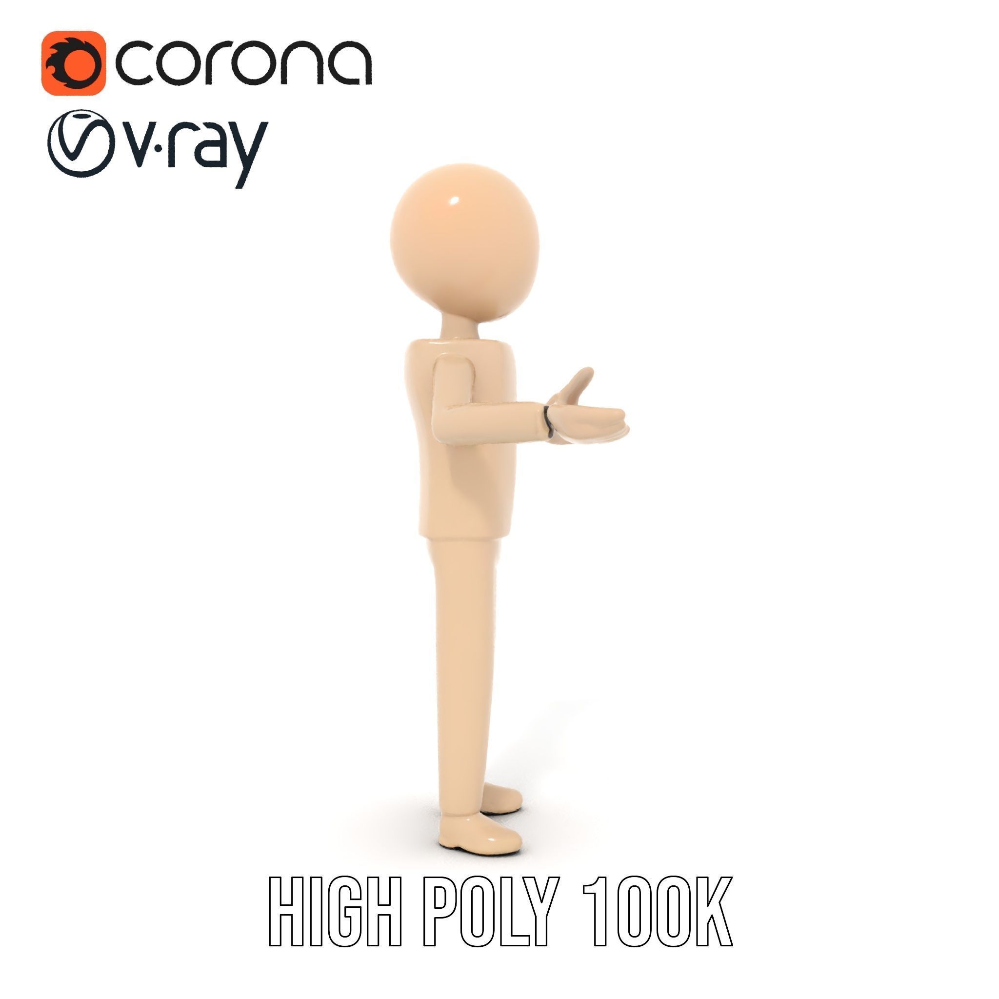 Minimalist Wooden Figurine Rigged and Animated Character Model Low-poly 3D model_15