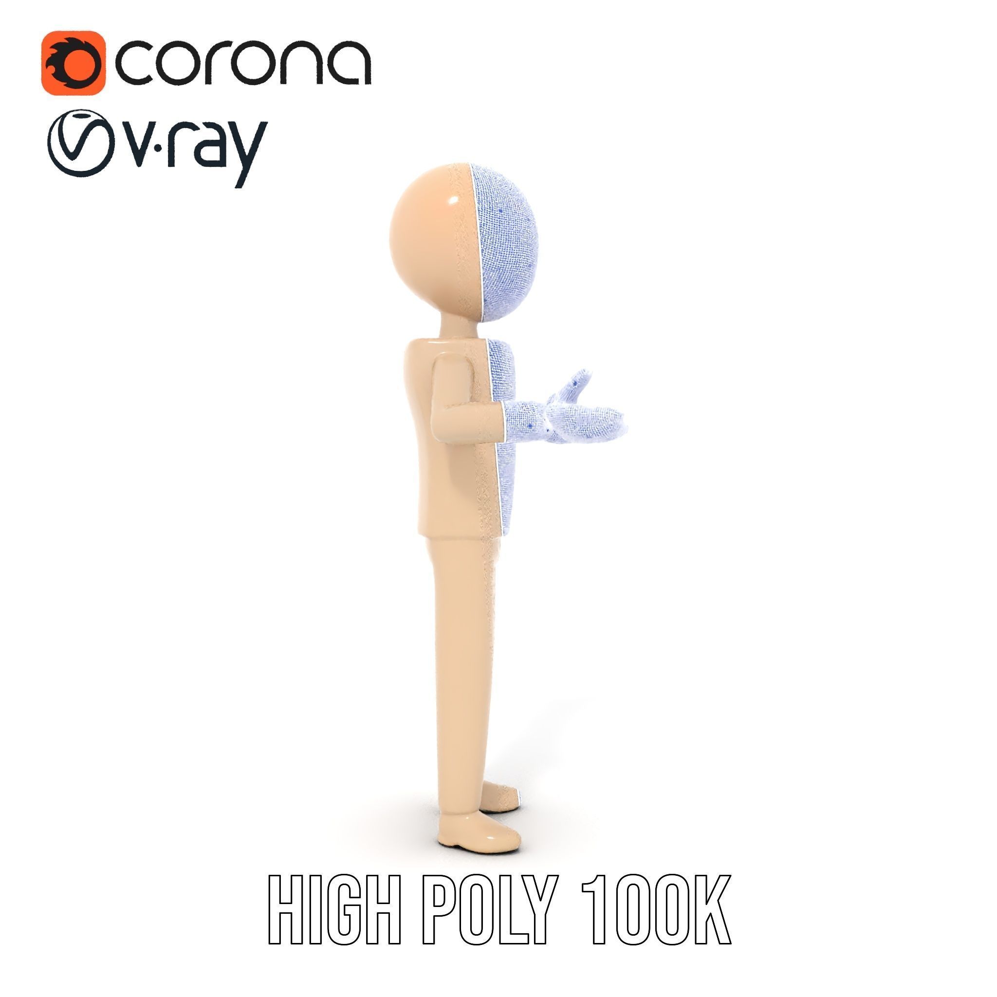Minimalist Wooden Figurine Rigged and Animated Character Model Low-poly 3D model_36