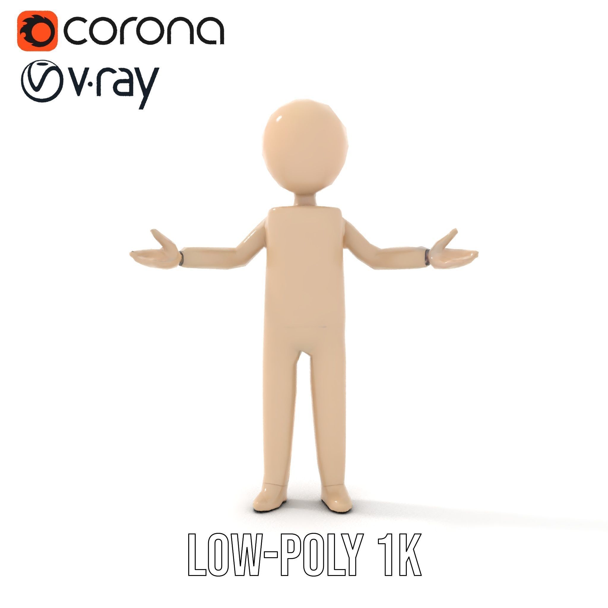 Minimalist Wooden Figurine Rigged and Animated Character Model Low-poly 3D model_14