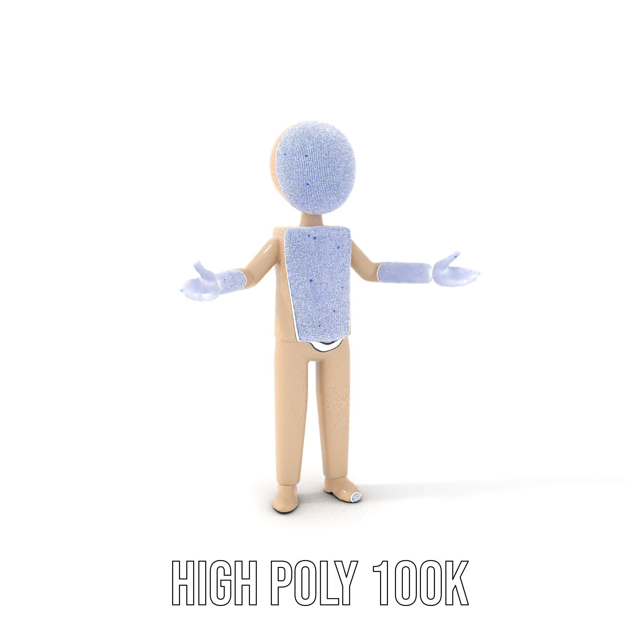 Minimalist Wooden Figurine Rigged and Animated Character Model Low-poly 3D model_4