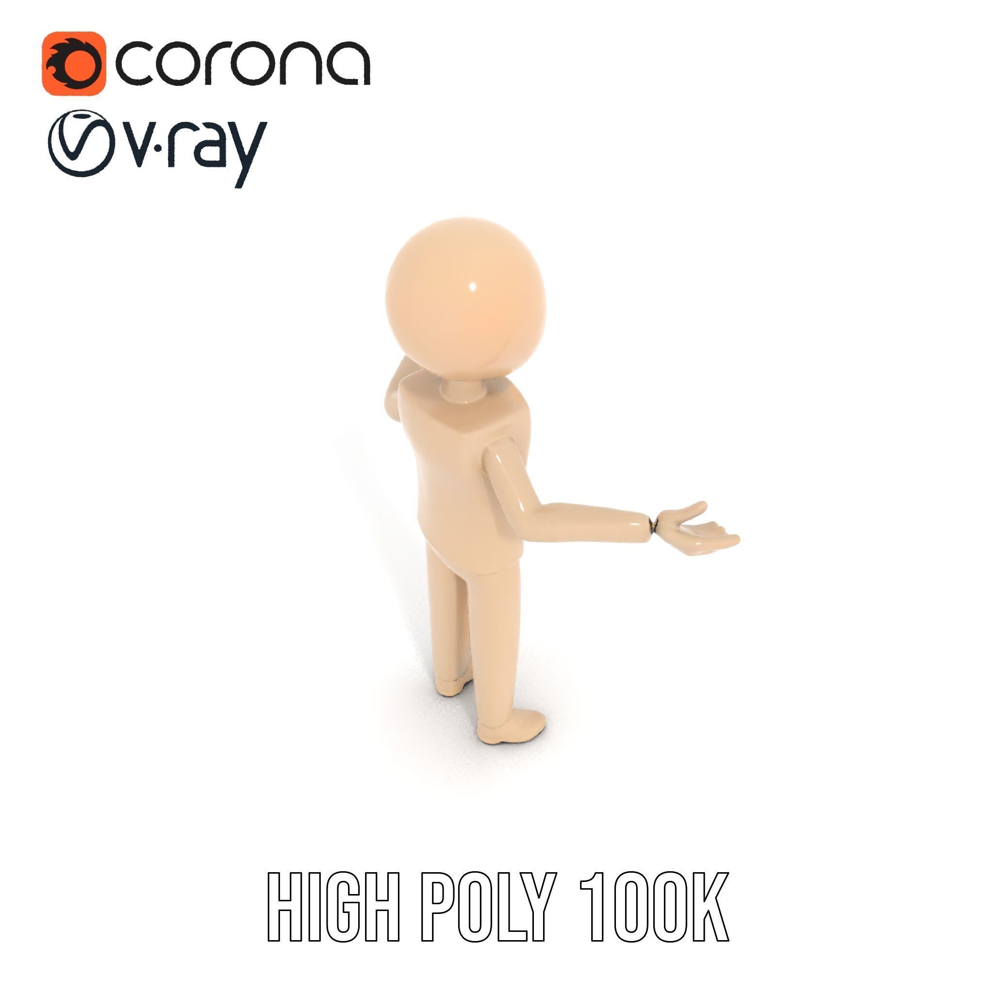 Minimalist Wooden Figurine Rigged and Animated Character Model Low-poly 3D model_20