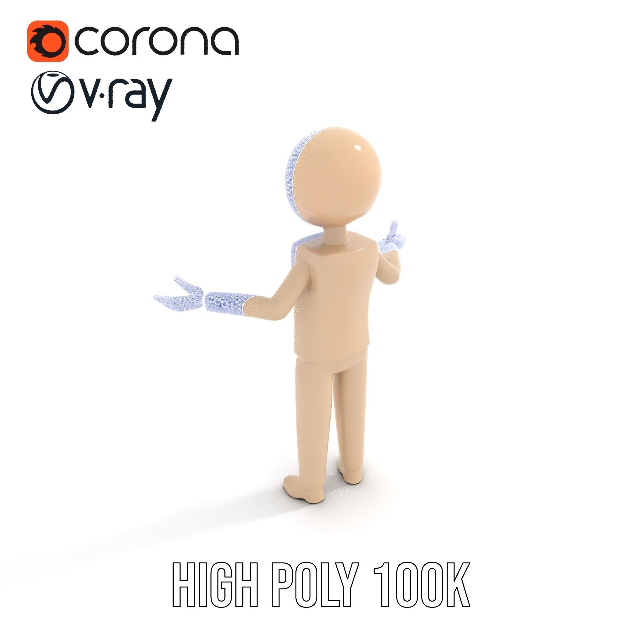 Minimalist Wooden Figurine Rigged and Animated Character Model Low-poly 3D model_31