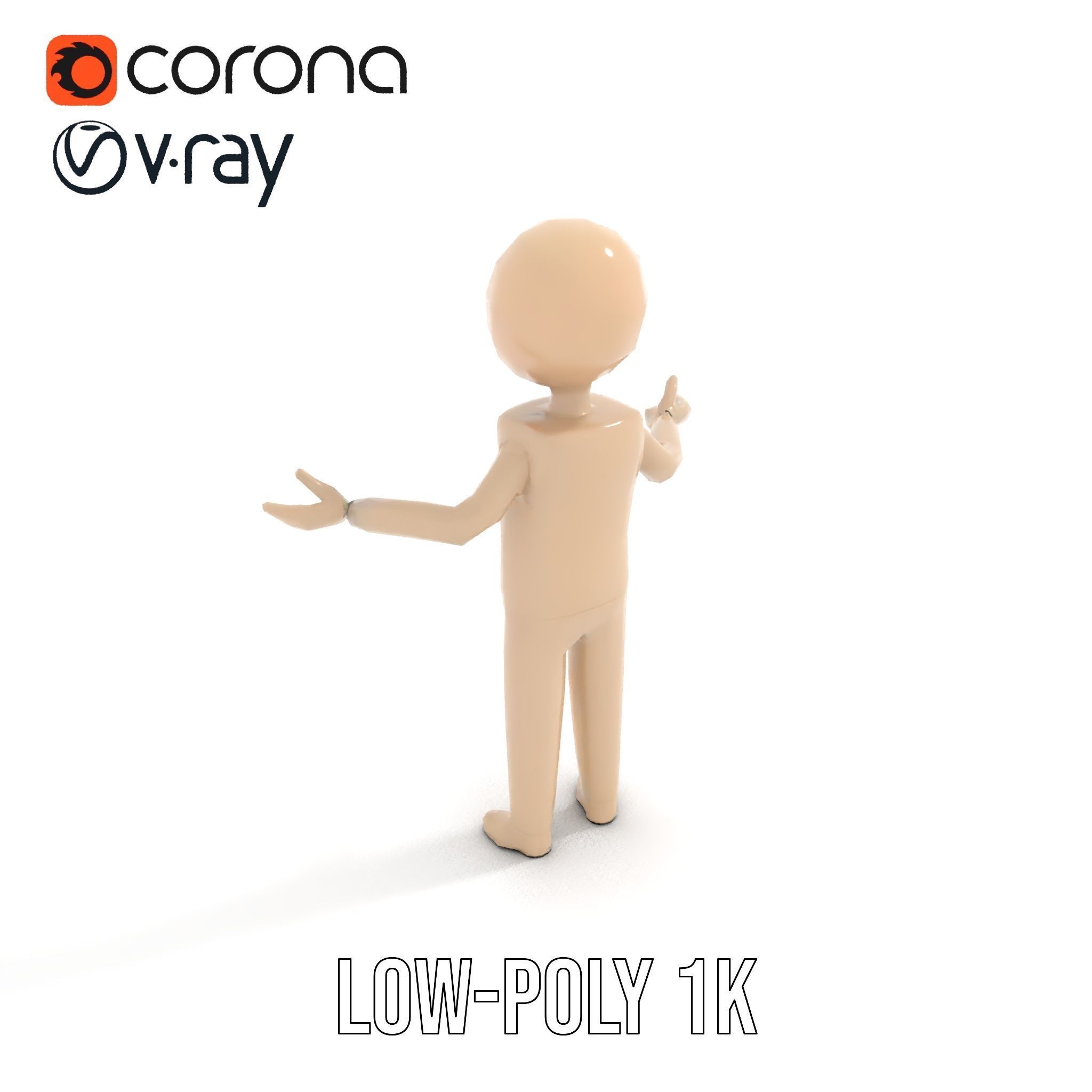 Minimalist Wooden Figurine Rigged and Animated Character Model Low-poly 3D model_8
