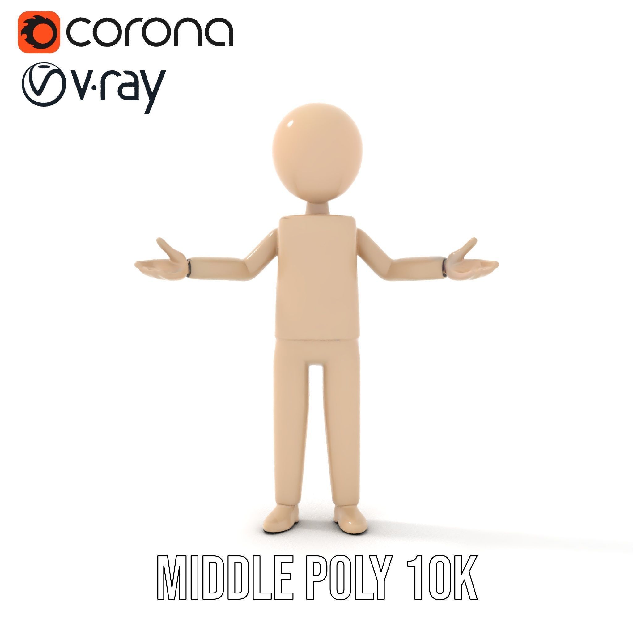 Minimalist Wooden Figurine Rigged and Animated Character Model Low-poly 3D model_16