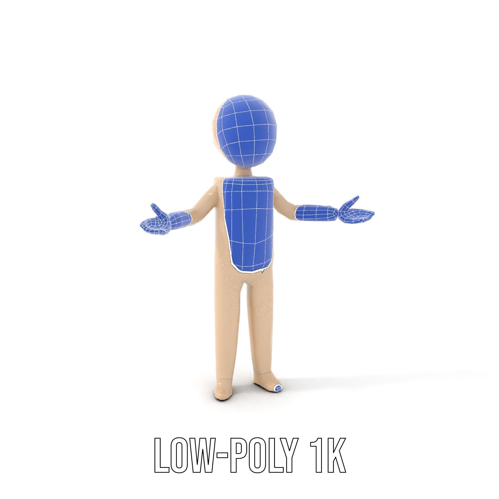 Minimalist Wooden Figurine Rigged and Animated Character Model Low-poly 3D model_11