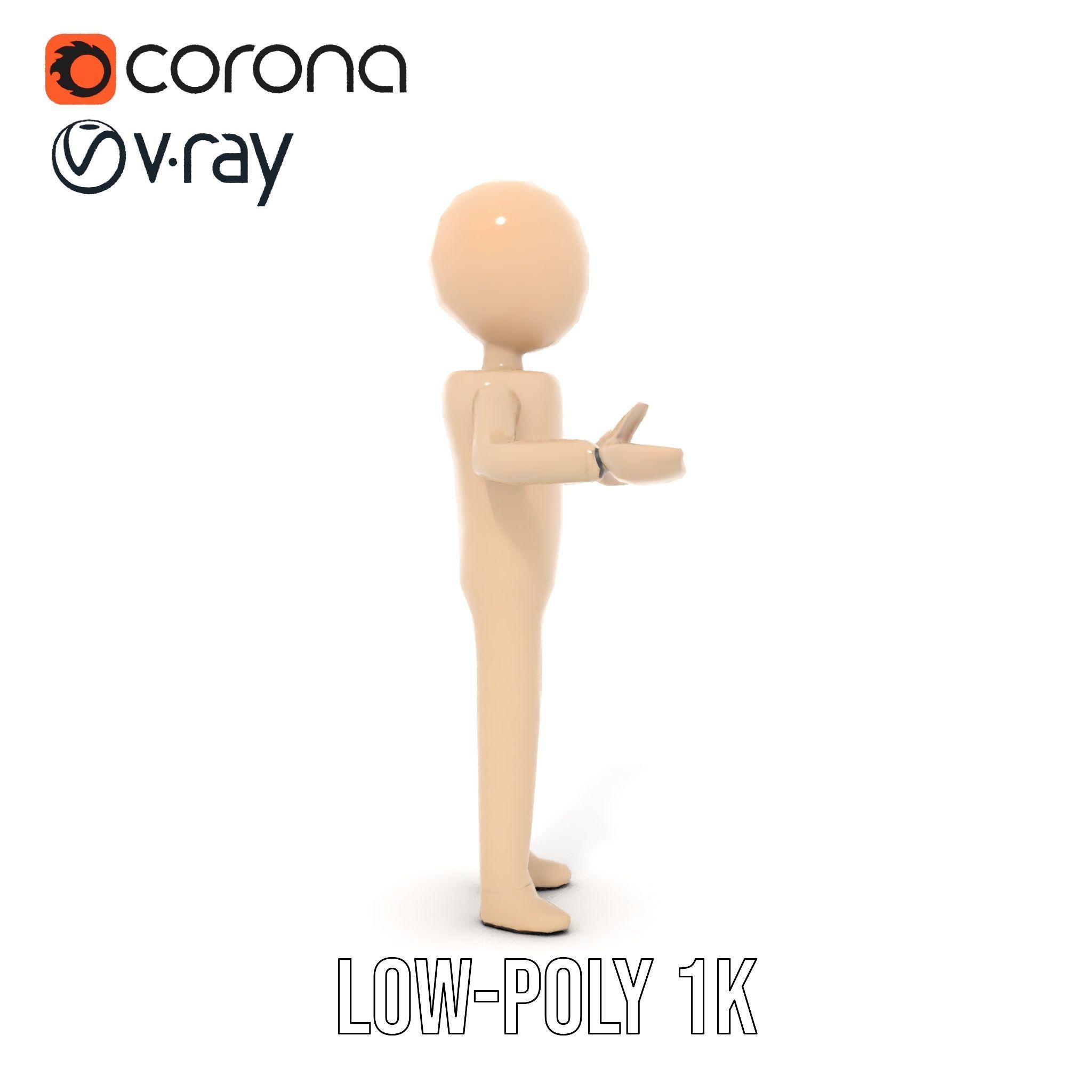 Minimalist Wooden Figurine Rigged and Animated Character Model Low-poly 3D model_25
