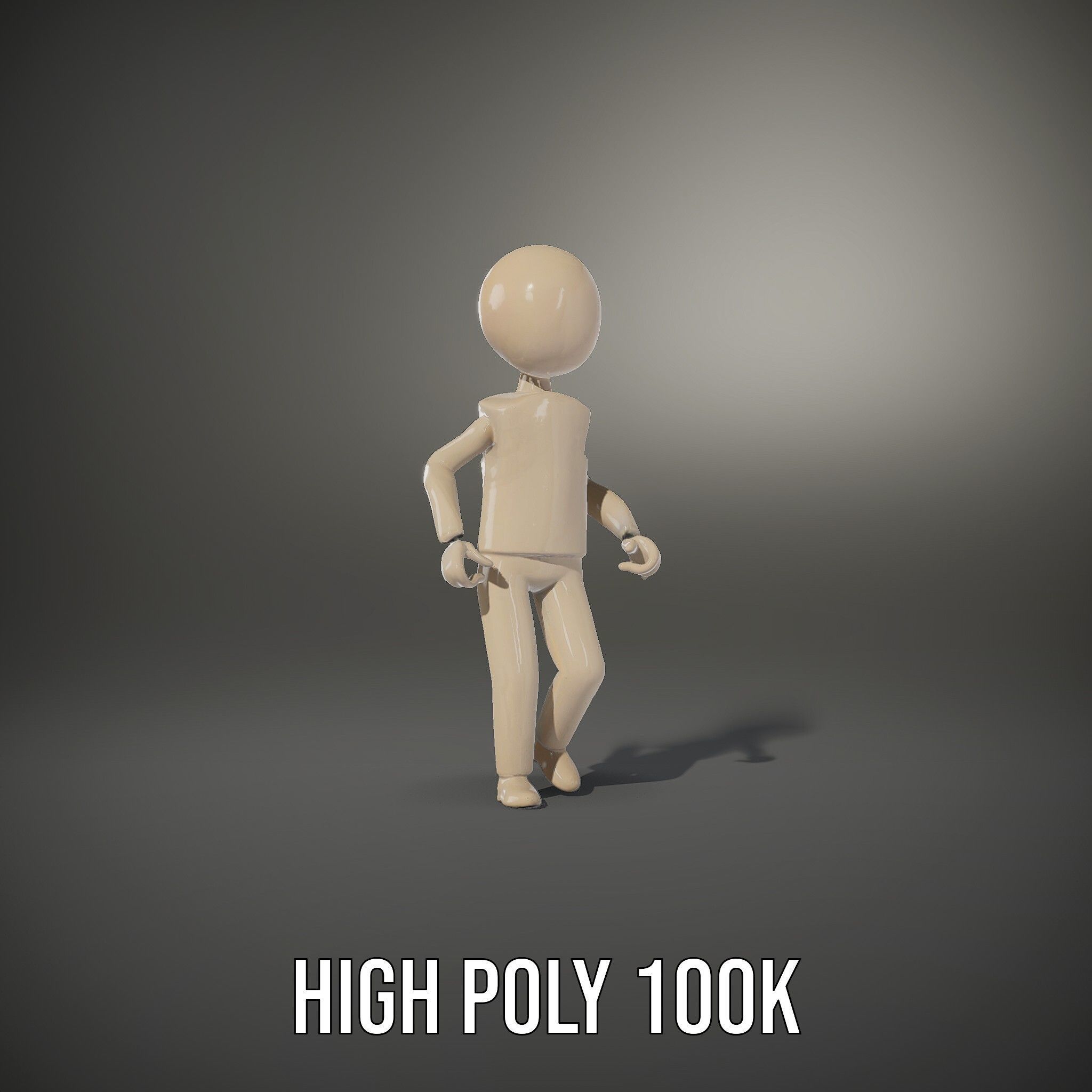 Minimalist Wooden Figurine Rigged and Animated Character Model Low-poly 3D model_9