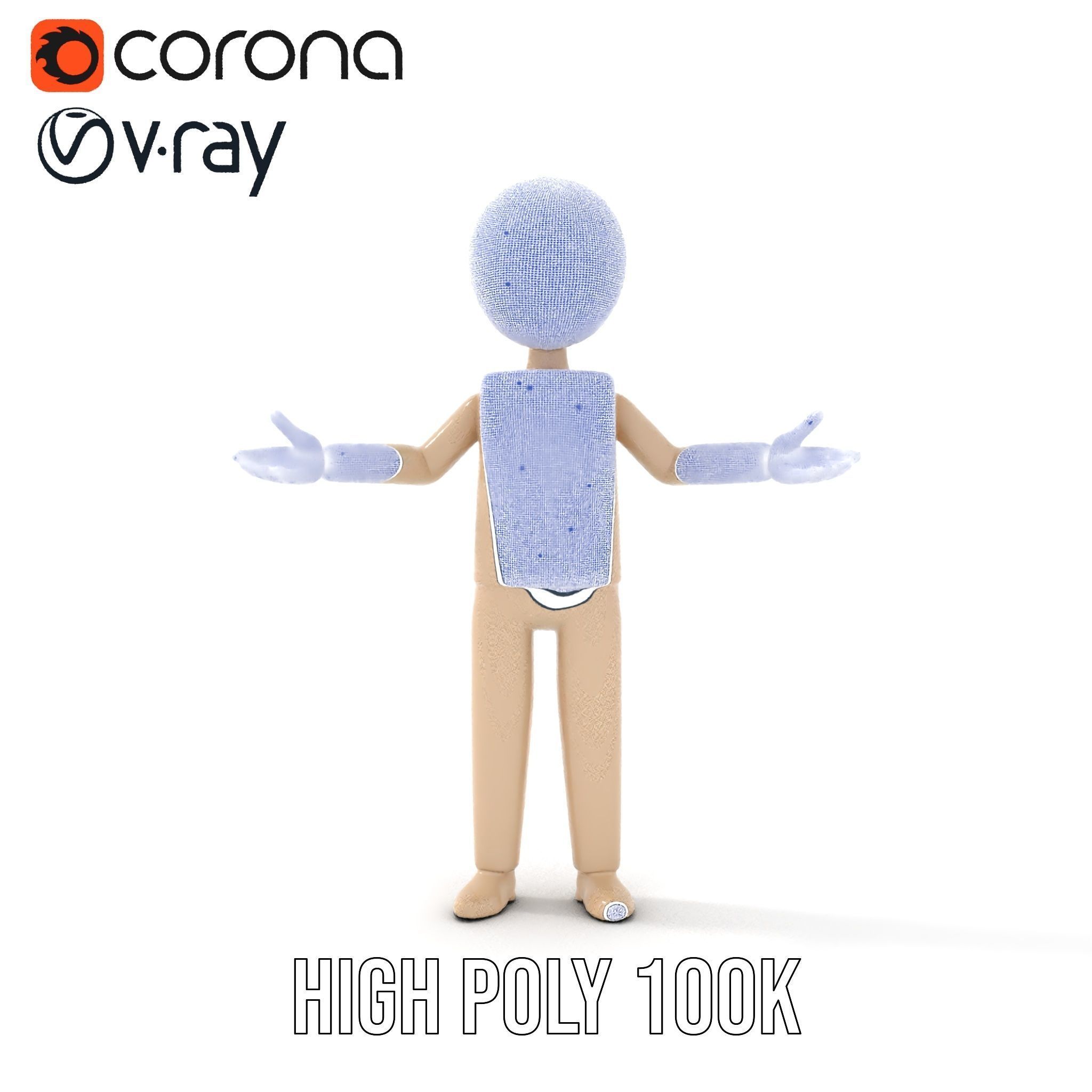 Minimalist Wooden Figurine Rigged and Animated Character Model Low-poly 3D model_35