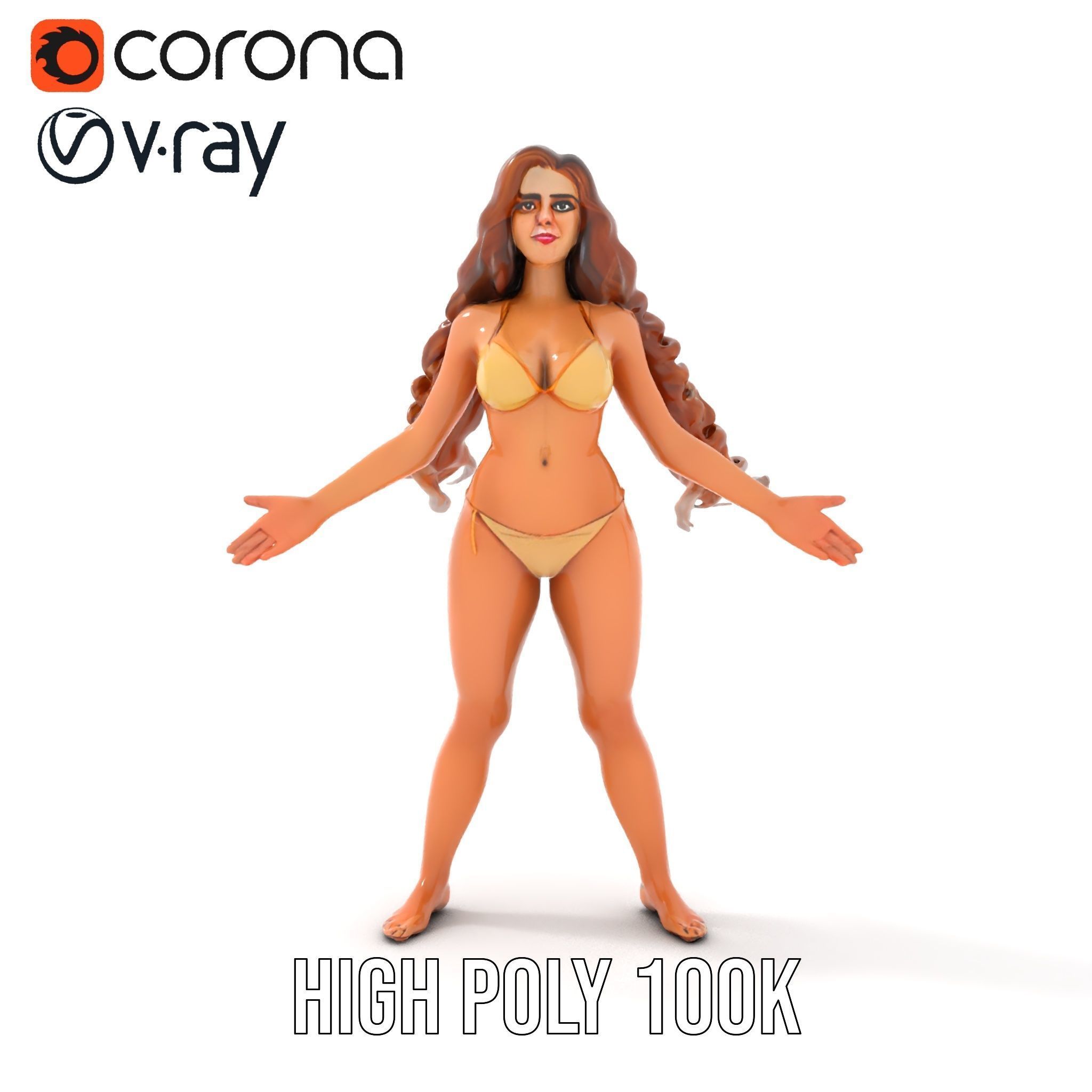 Elegant Beach Character Rigged and Animated for D Projects Low-poly 3D model_23