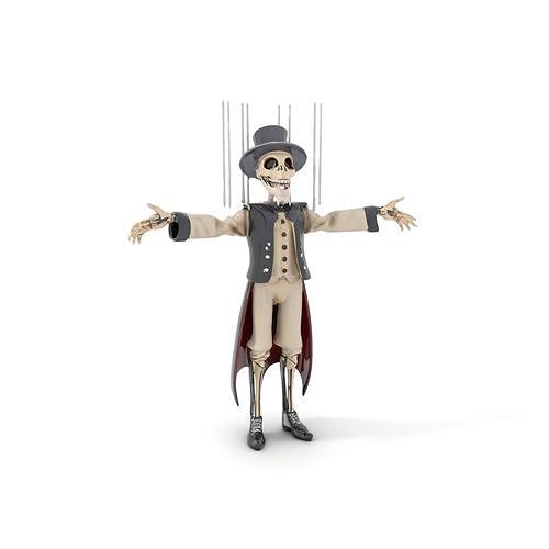 Skeletal Gentleman Puppet Character Rigged and Animated Low-poly 3D model