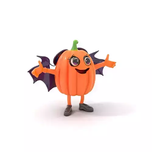 Pumpkin Bat Character Rigged and Animated with Idle and Walking Low-poly 3D model