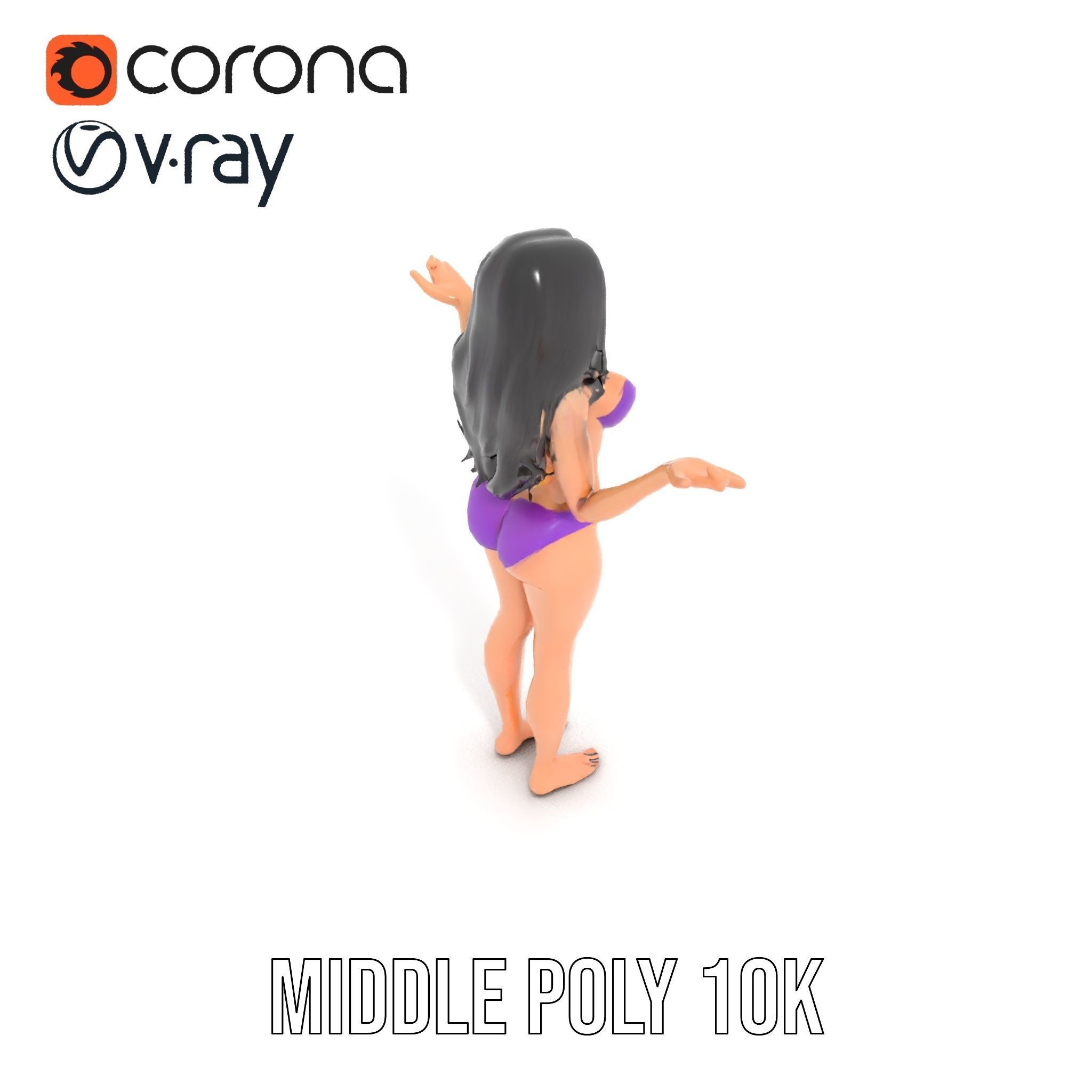 D Female Character Model in Purple Outfit Rigged and Animated Low-poly 3D model_10