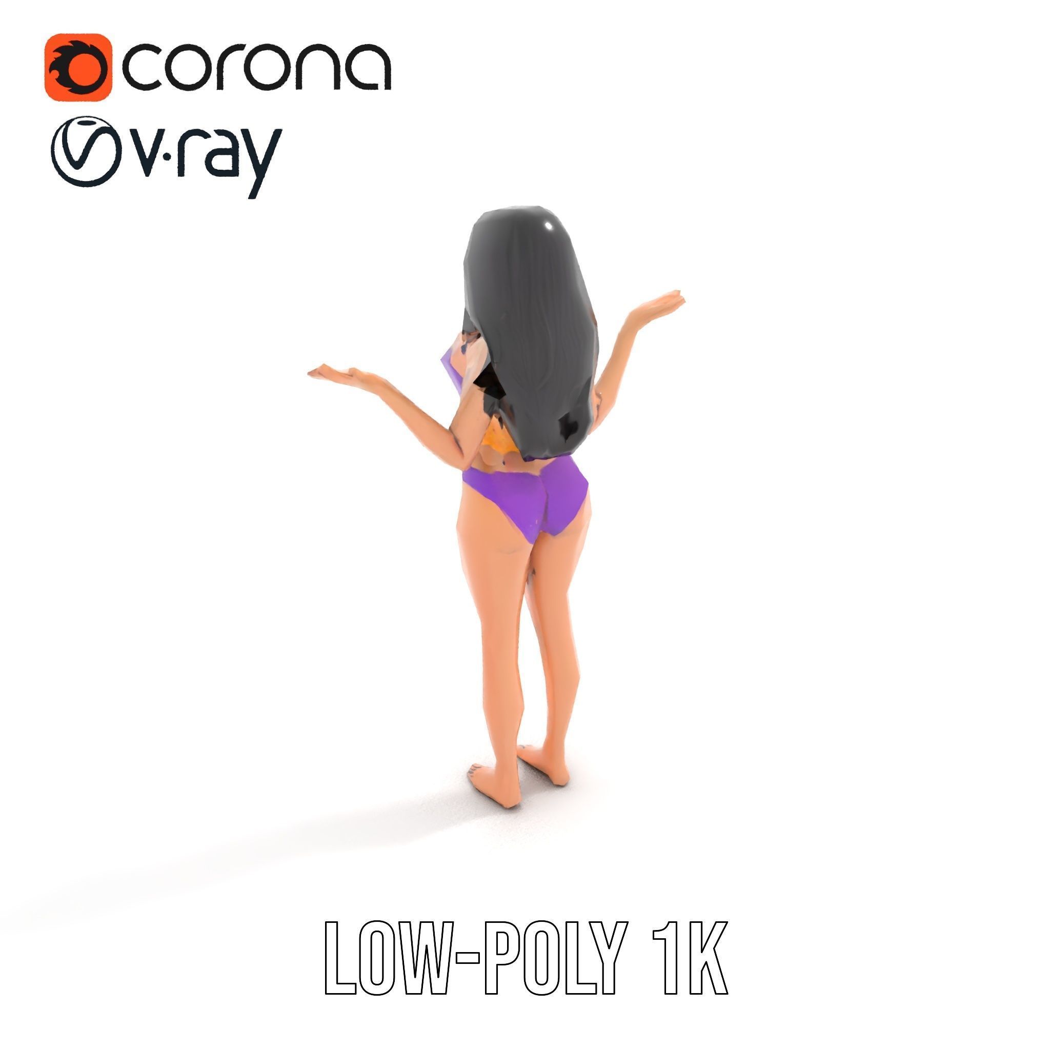 D Female Character Model in Purple Outfit Rigged and Animated Low-poly 3D model_8