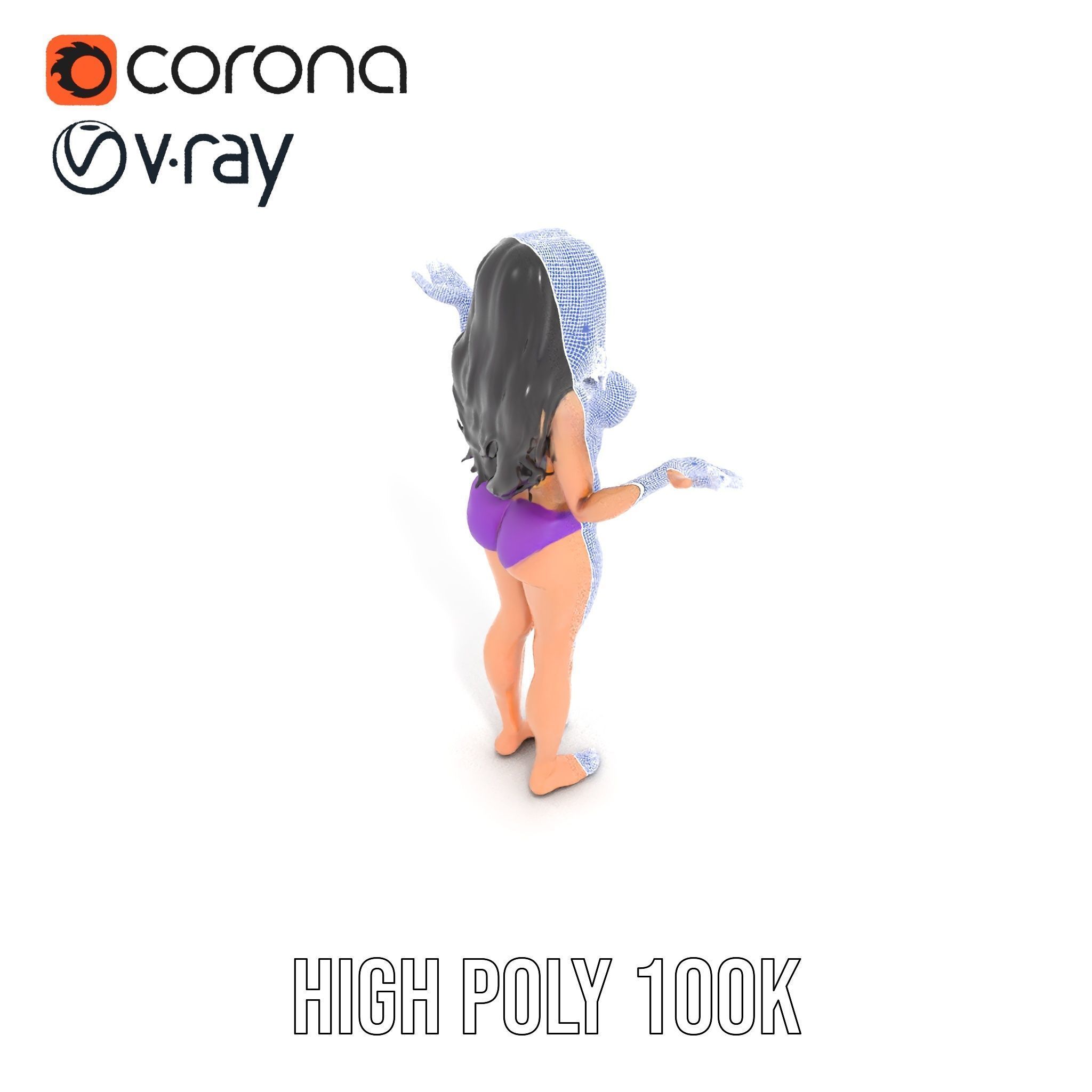 D Female Character Model in Purple Outfit Rigged and Animated Low-poly 3D model_26