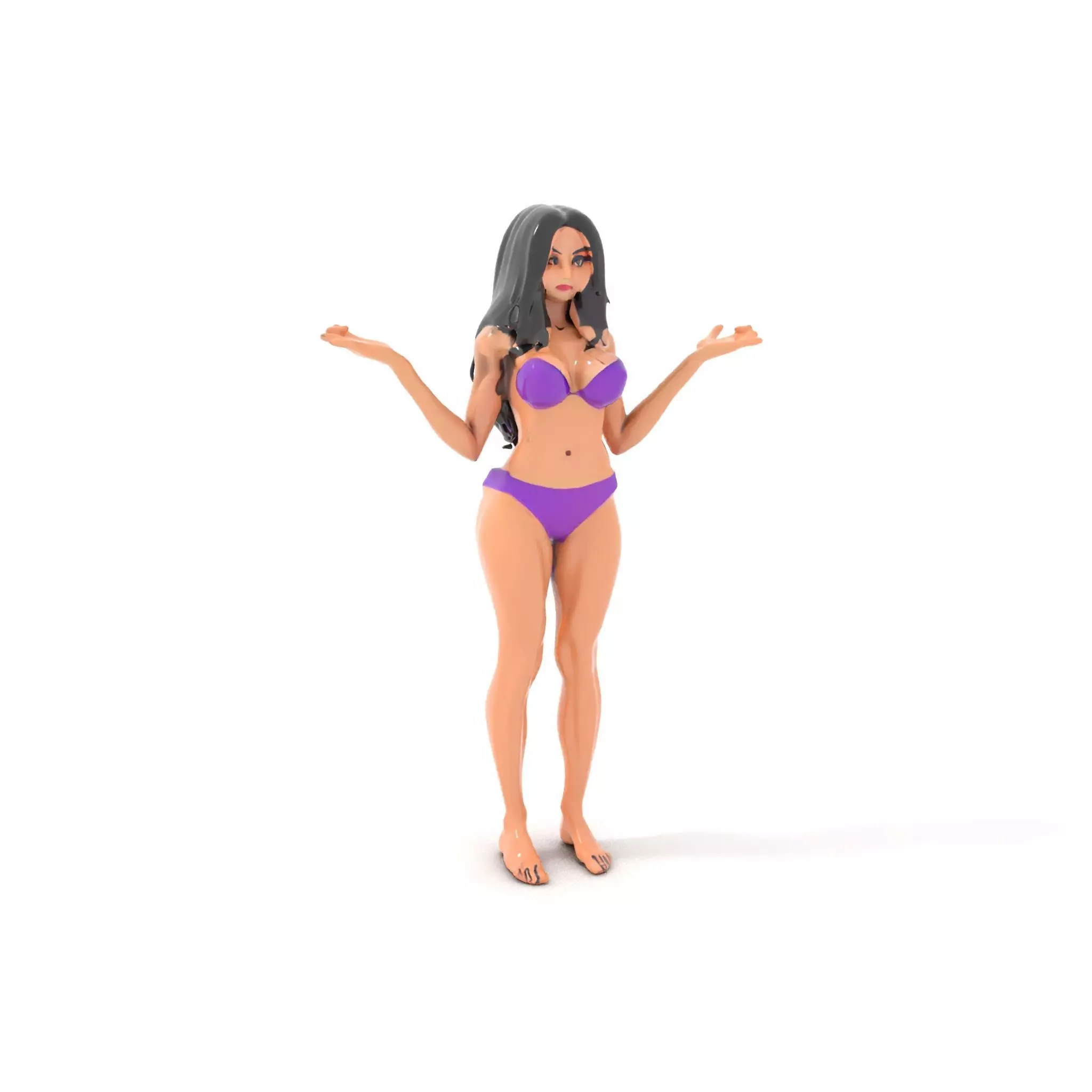 D Female Character Model in Purple Outfit Rigged and Animated Low-poly 3D model_0