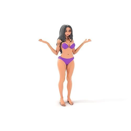 D Female Character Model in Purple Outfit Rigged and Animated Low-poly 3D model