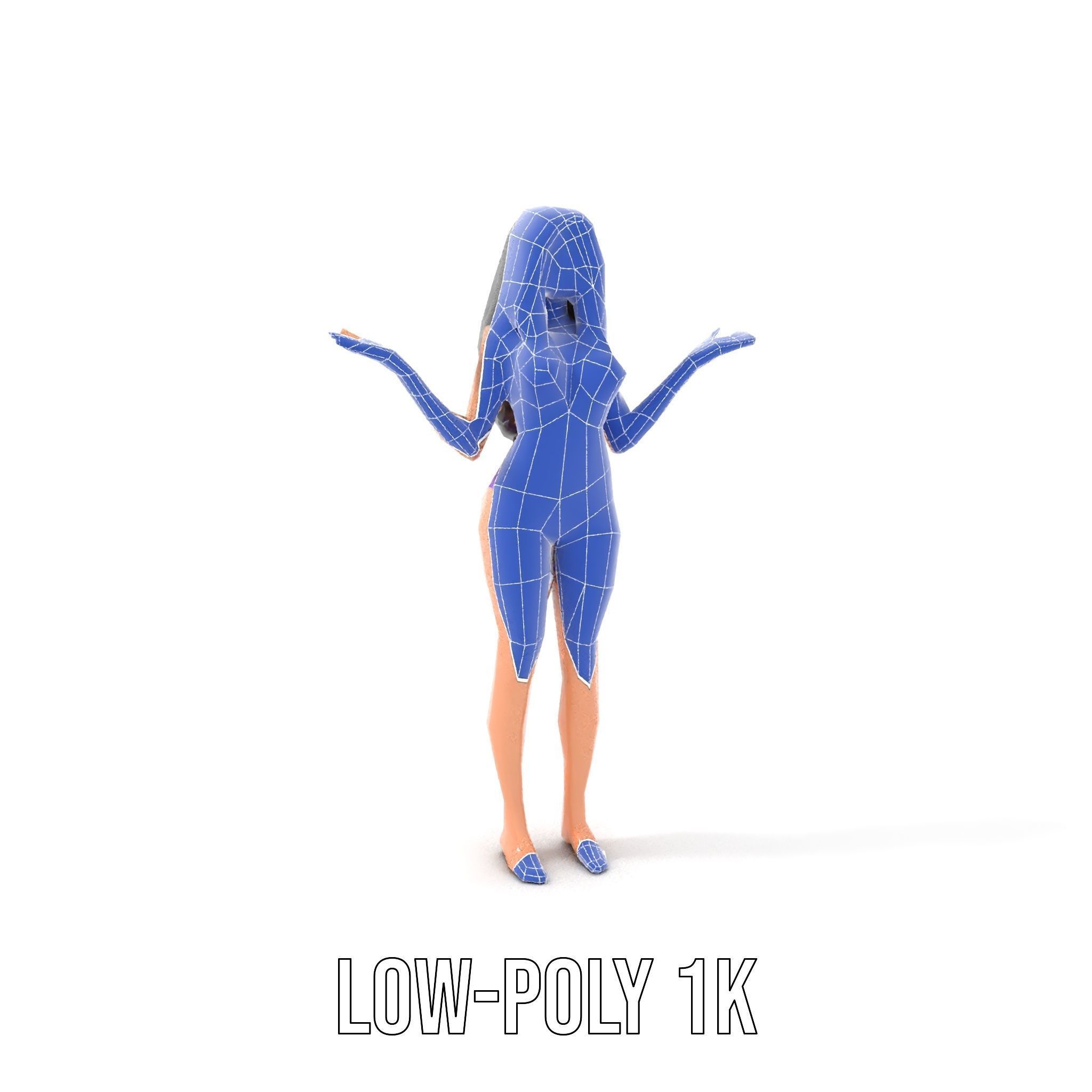 D Female Character Model in Purple Outfit Rigged and Animated Low-poly 3D model_25