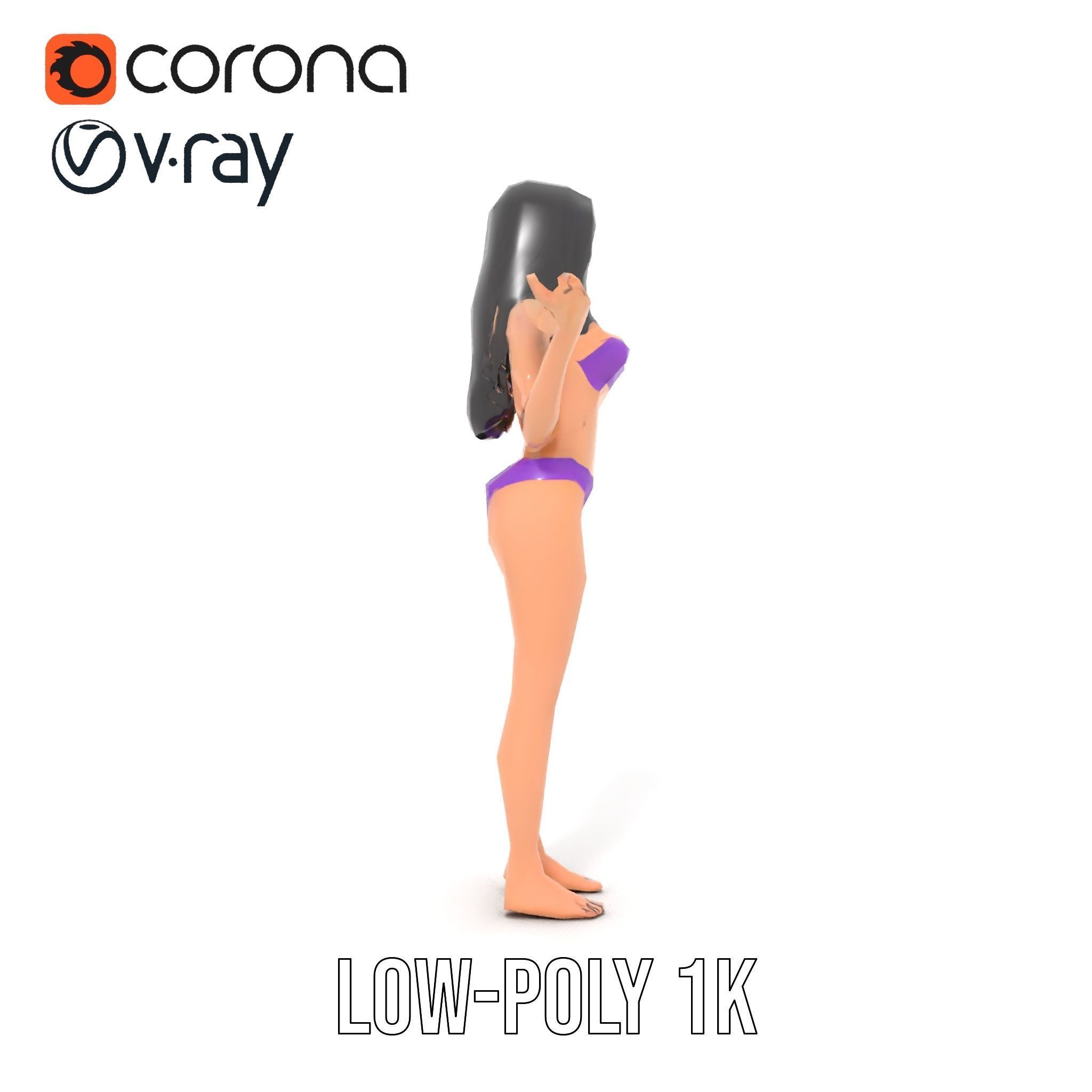 D Female Character Model in Purple Outfit Rigged and Animated Low-poly 3D model_19