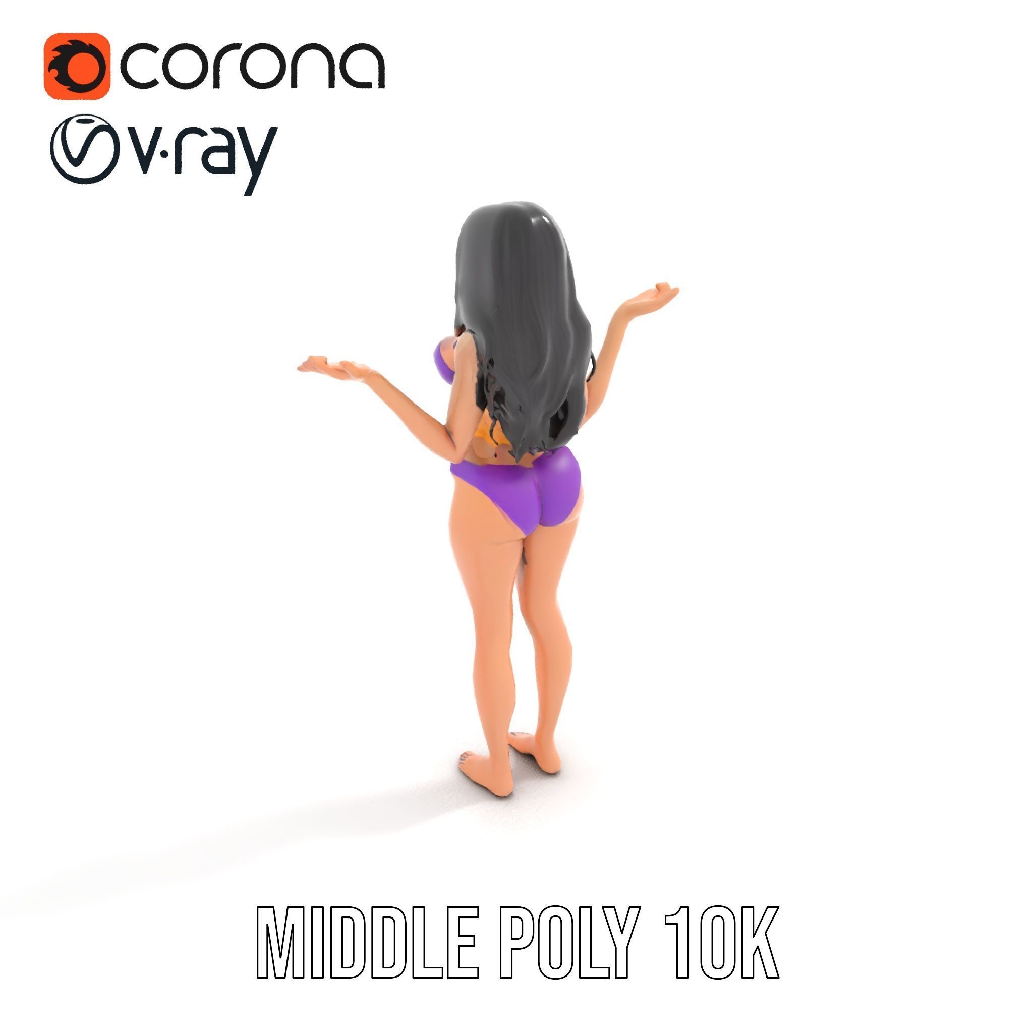 D Female Character Model in Purple Outfit Rigged and Animated Low-poly 3D model_29