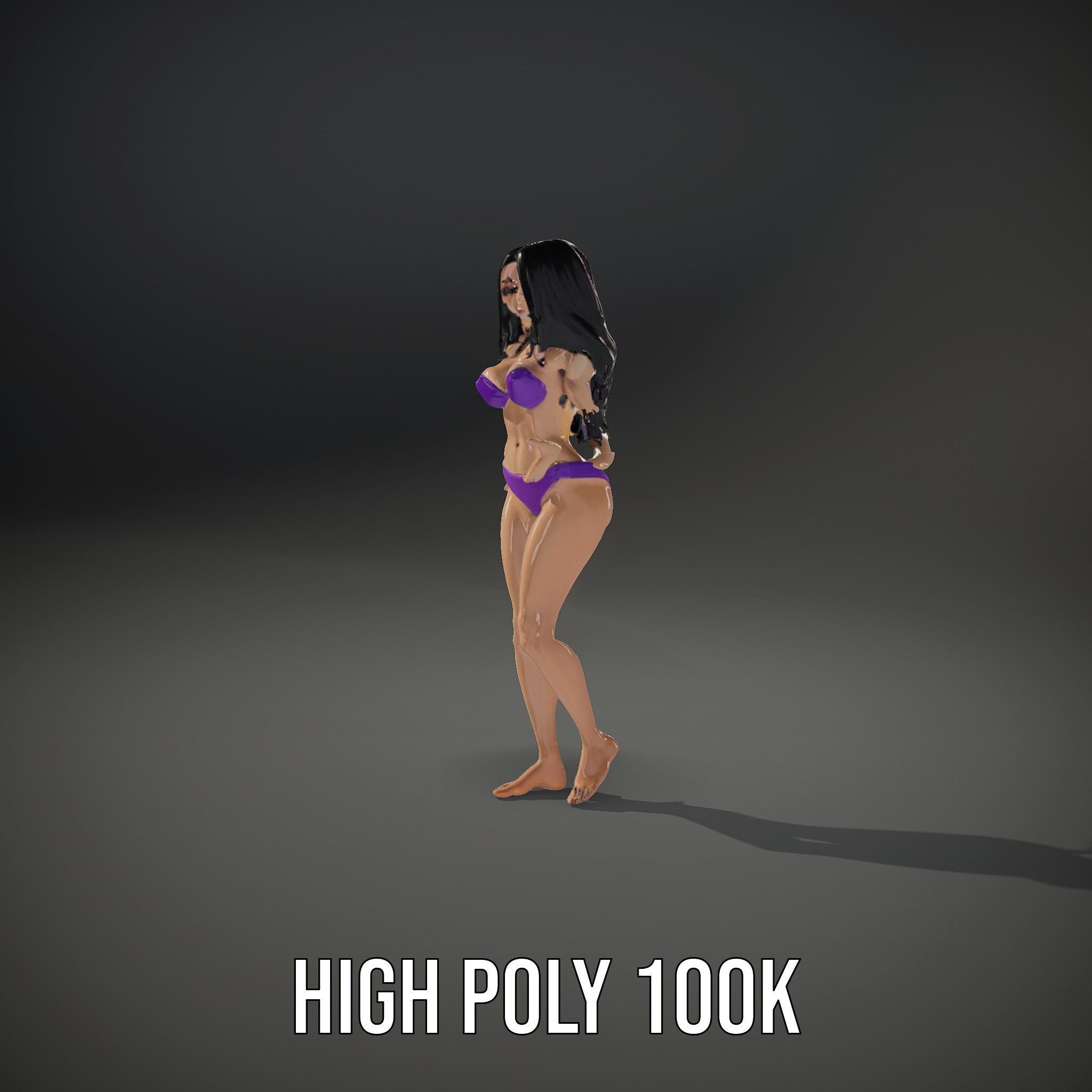 D Female Character Model in Purple Outfit Rigged and Animated Low-poly 3D model_36