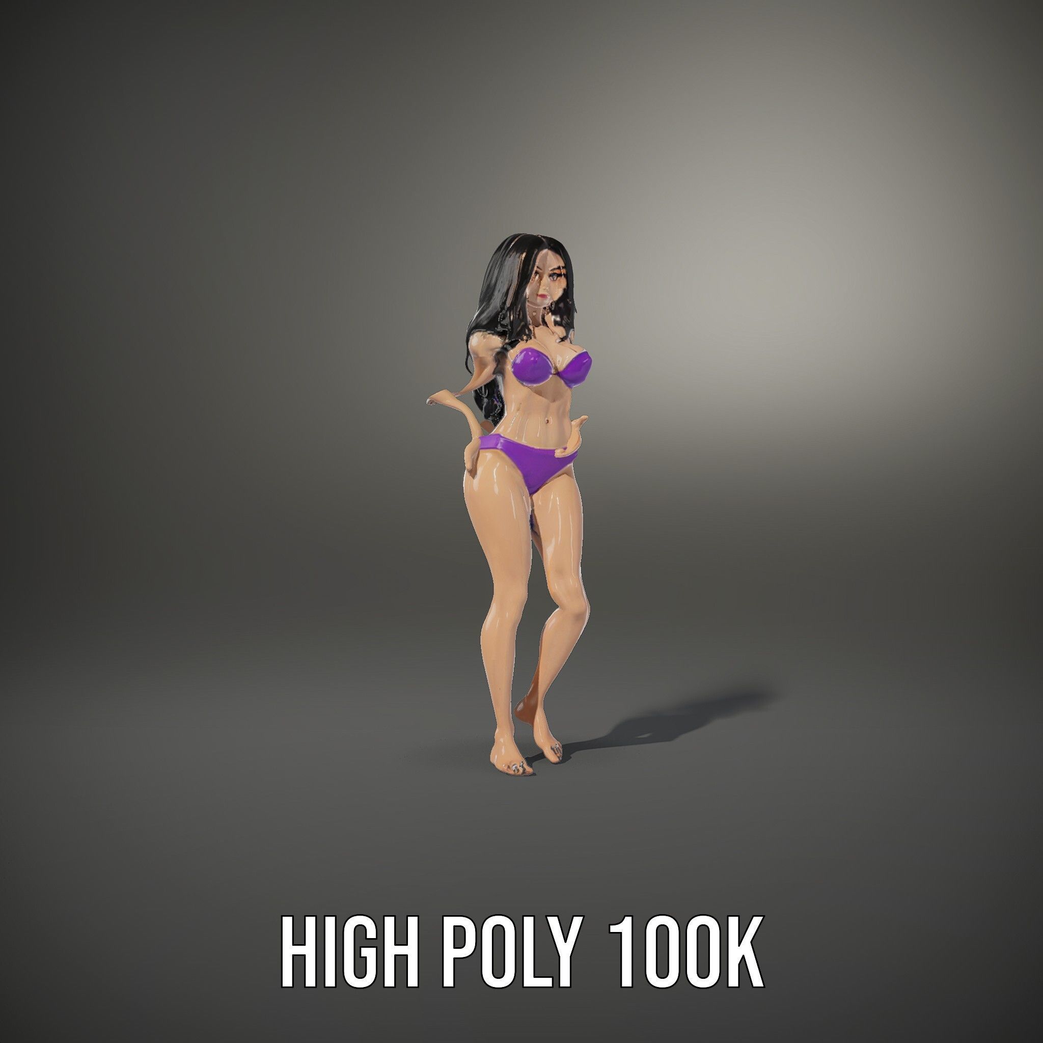 D Female Character Model in Purple Outfit Rigged and Animated Low-poly 3D model_35