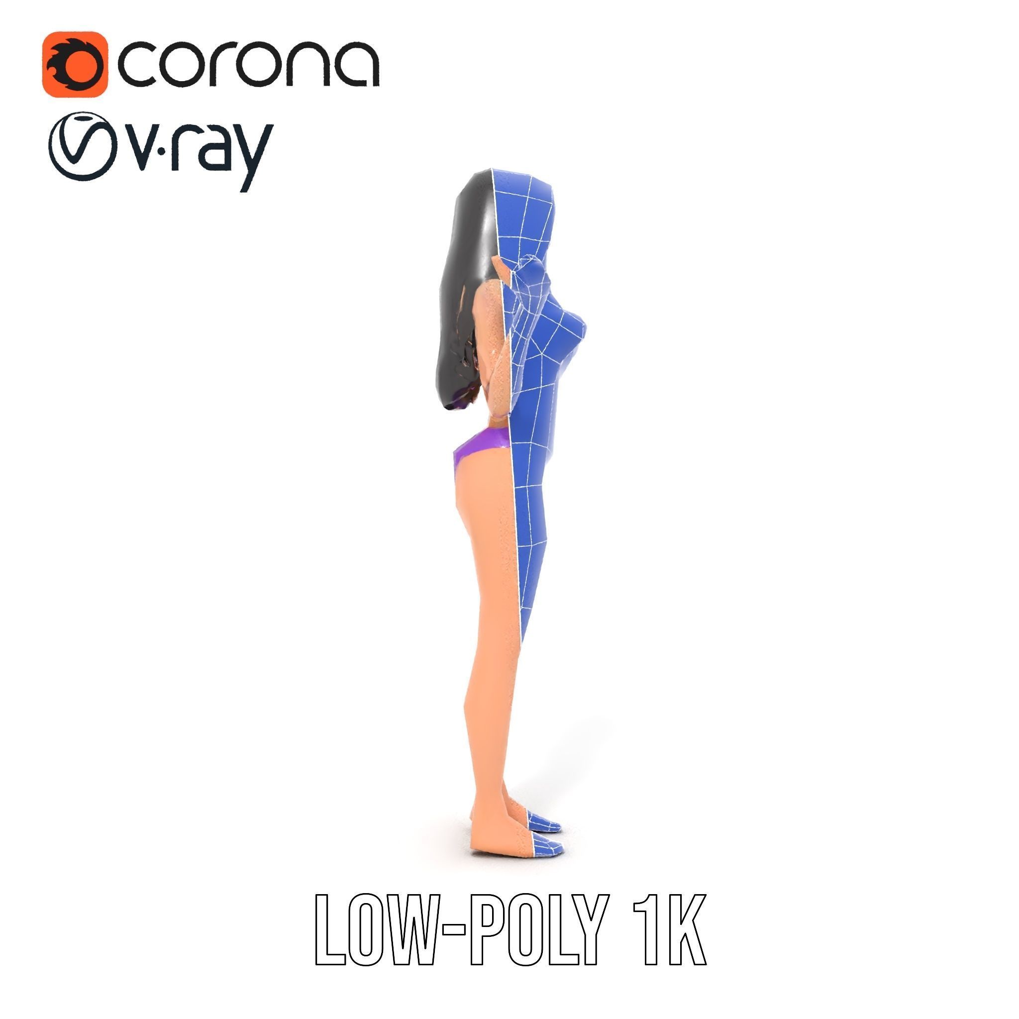 D Female Character Model in Purple Outfit Rigged and Animated Low-poly 3D model_22