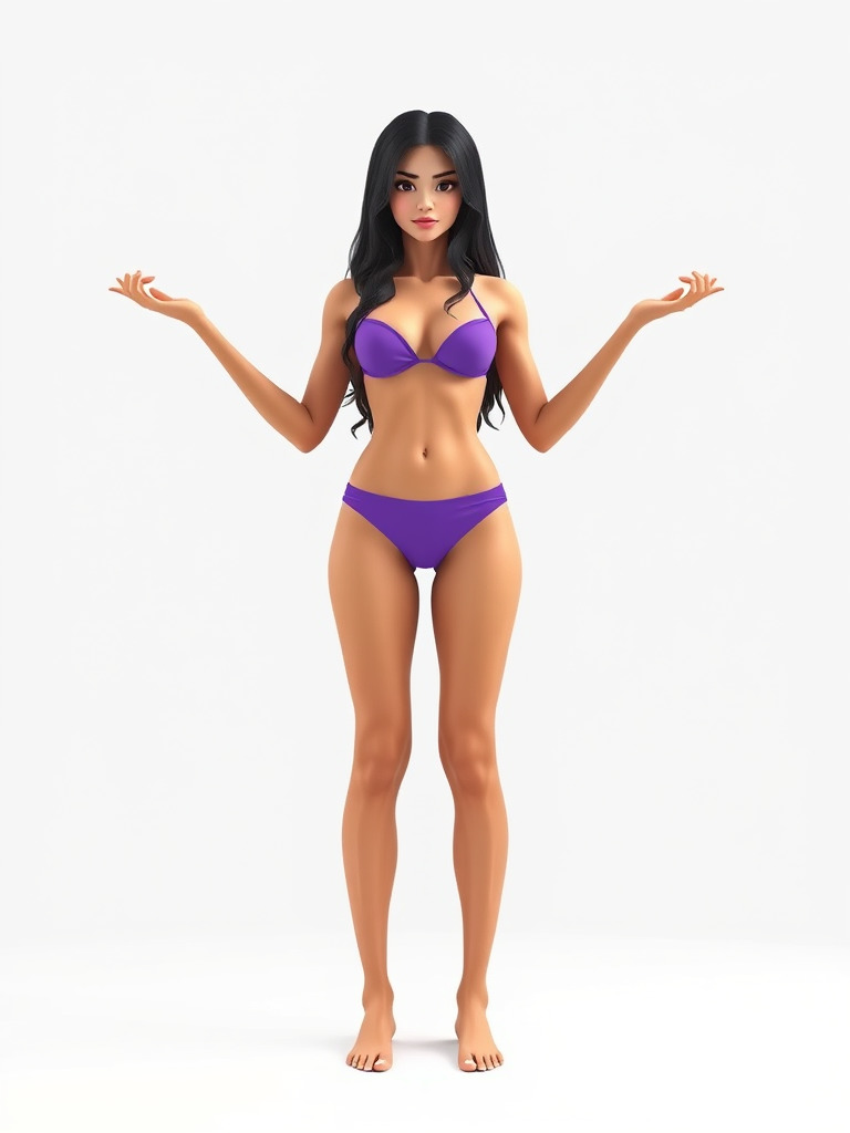 D Female Character Model in Purple Outfit Rigged and Animated Low-poly 3D model_2
