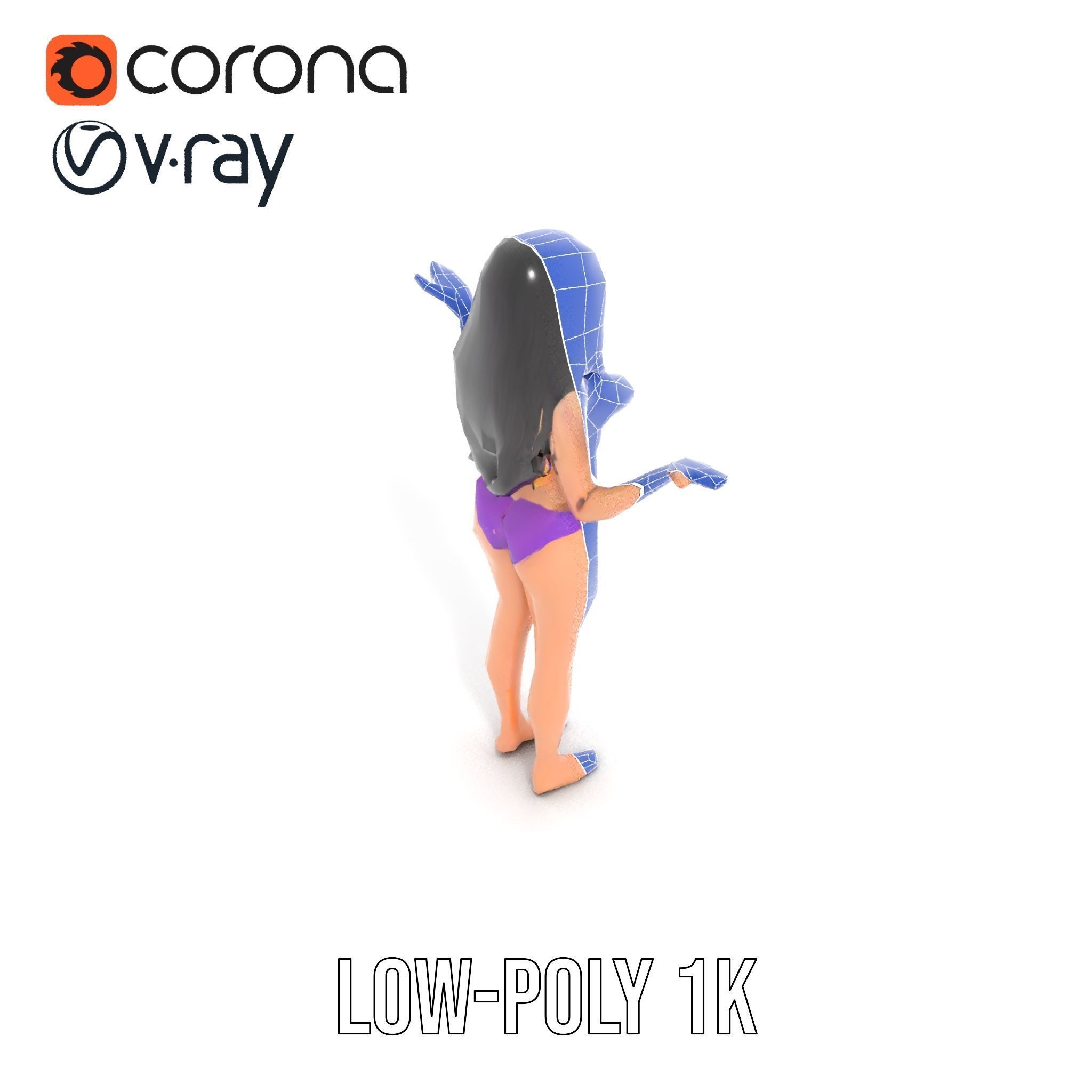 D Female Character Model in Purple Outfit Rigged and Animated Low-poly 3D model_16