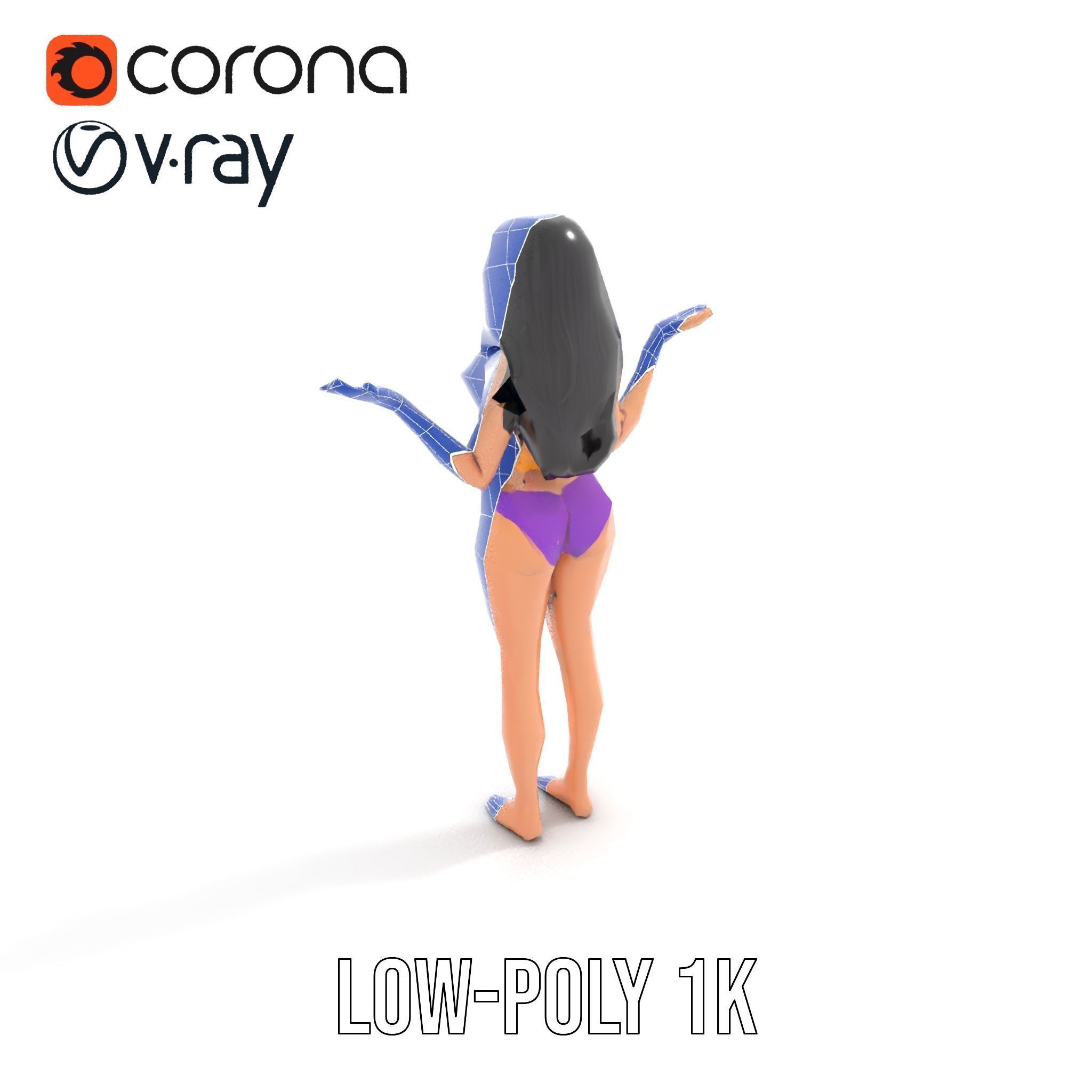 D Female Character Model in Purple Outfit Rigged and Animated Low-poly 3D model_28