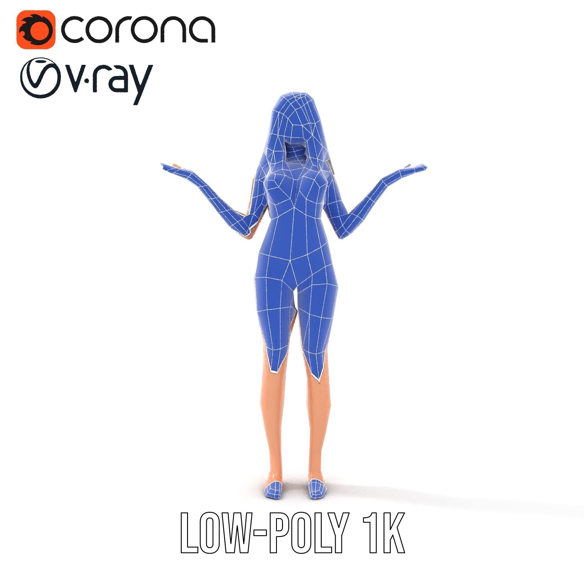 D Female Character Model in Purple Outfit Rigged and Animated Low-poly 3D model_30