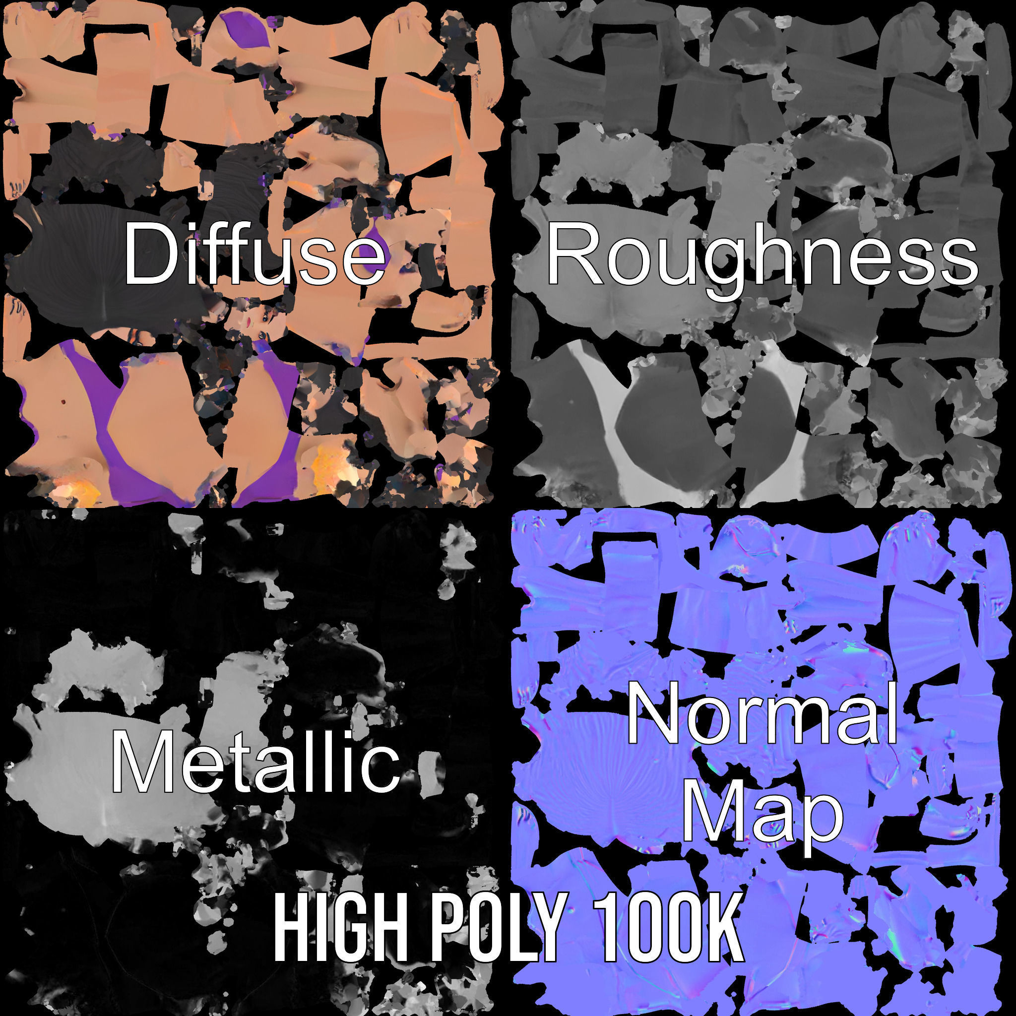 D Female Character Model in Purple Outfit Rigged and Animated Low-poly 3D model_3