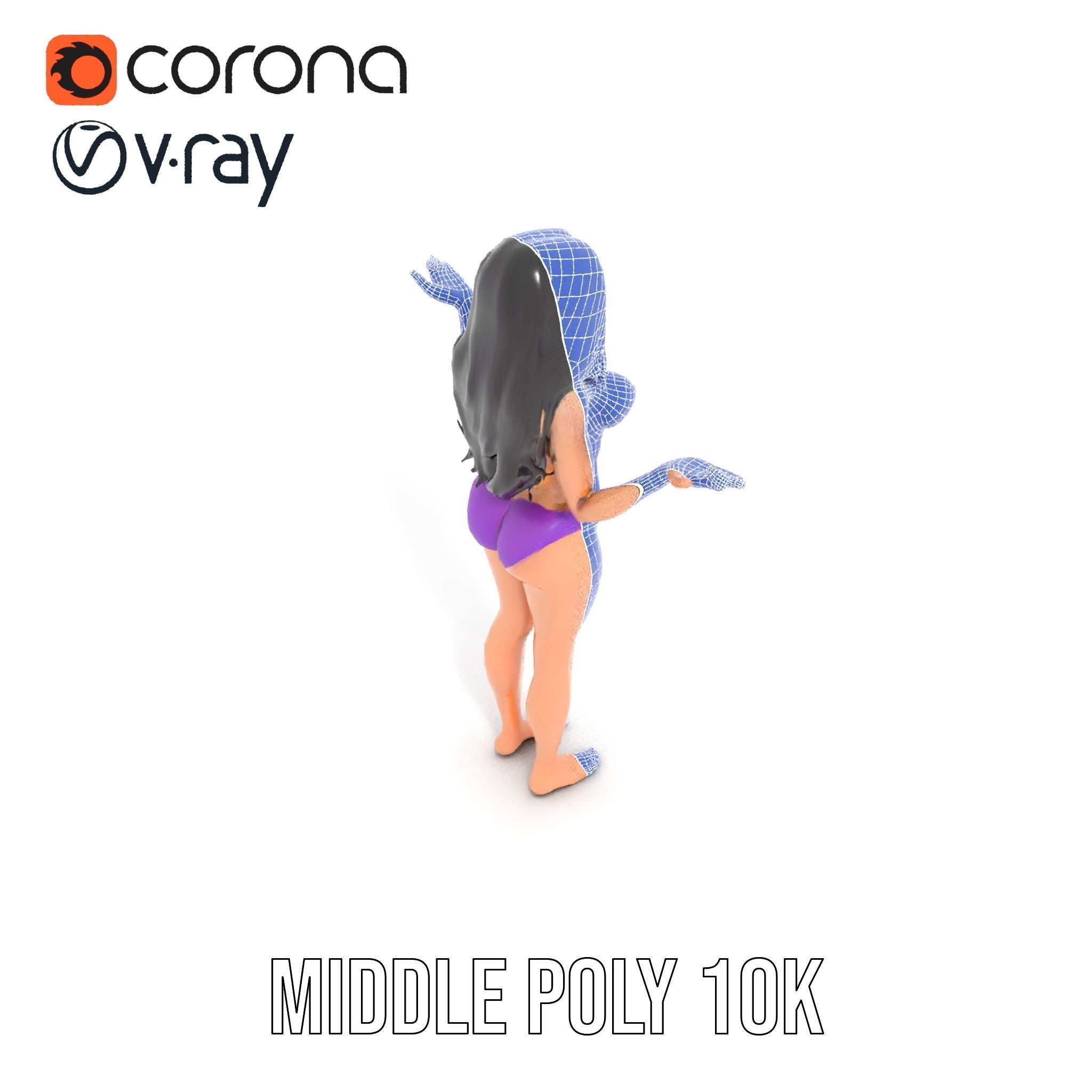 D Female Character Model in Purple Outfit Rigged and Animated Low-poly 3D model_32