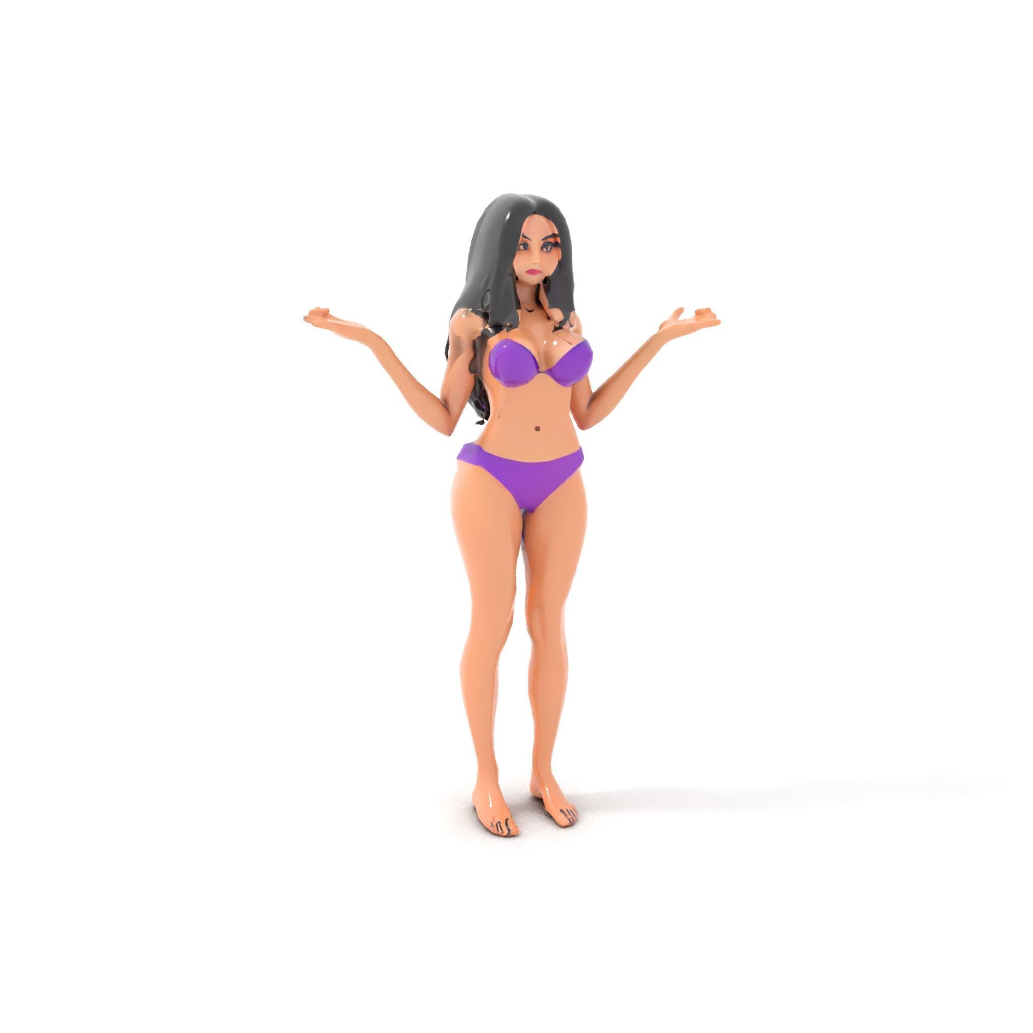 D Female Character Model in Purple Outfit Rigged and Animated Low-poly 3D model_15