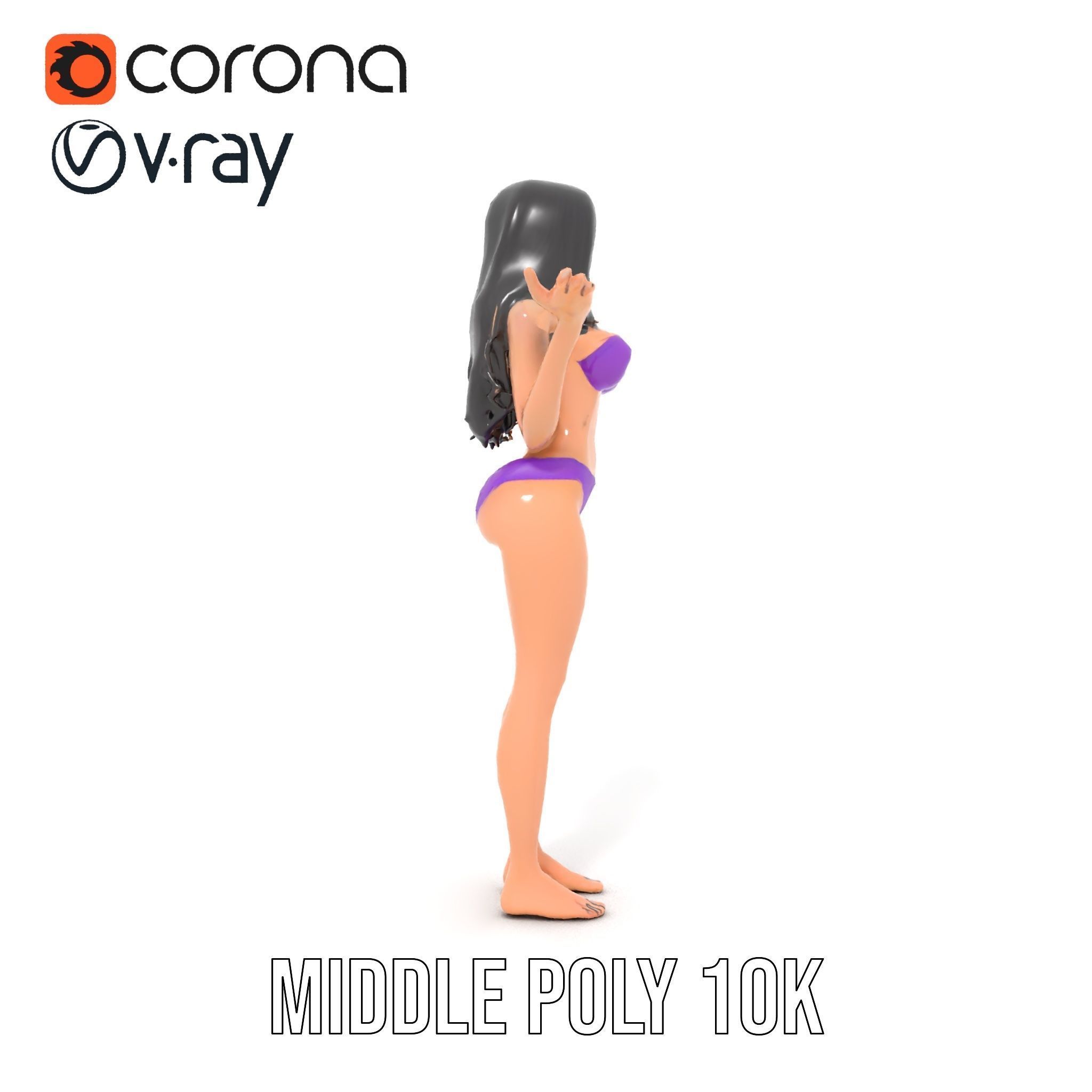 D Female Character Model in Purple Outfit Rigged and Animated Low-poly 3D model_18