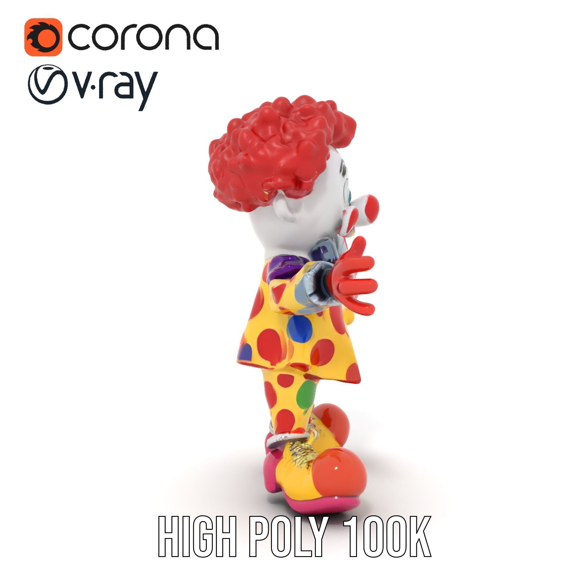 Cheerful Clown Character Model Rigged and Animated Low-poly 3D model_17