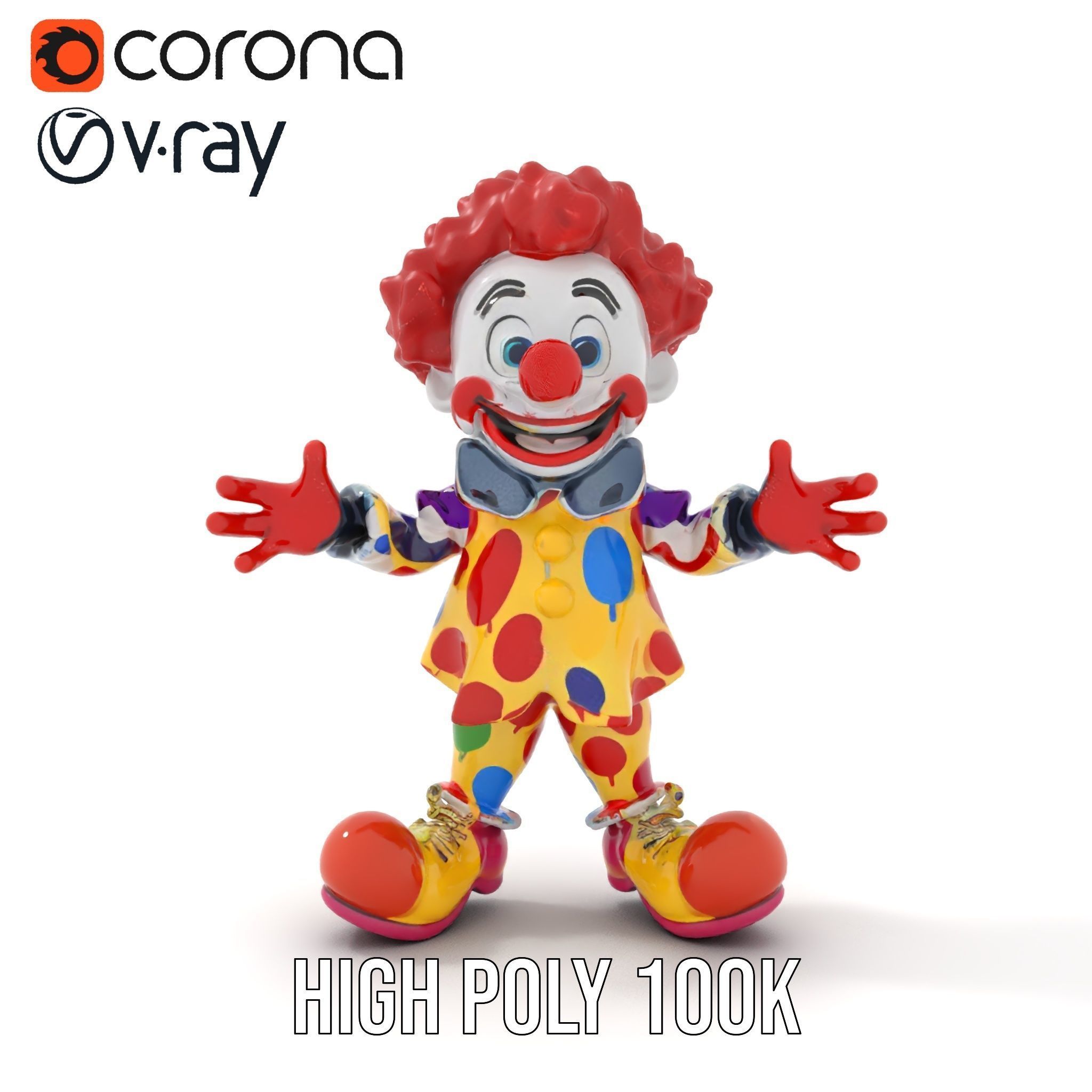Cheerful Clown Character Model Rigged and Animated Low-poly 3D model_20