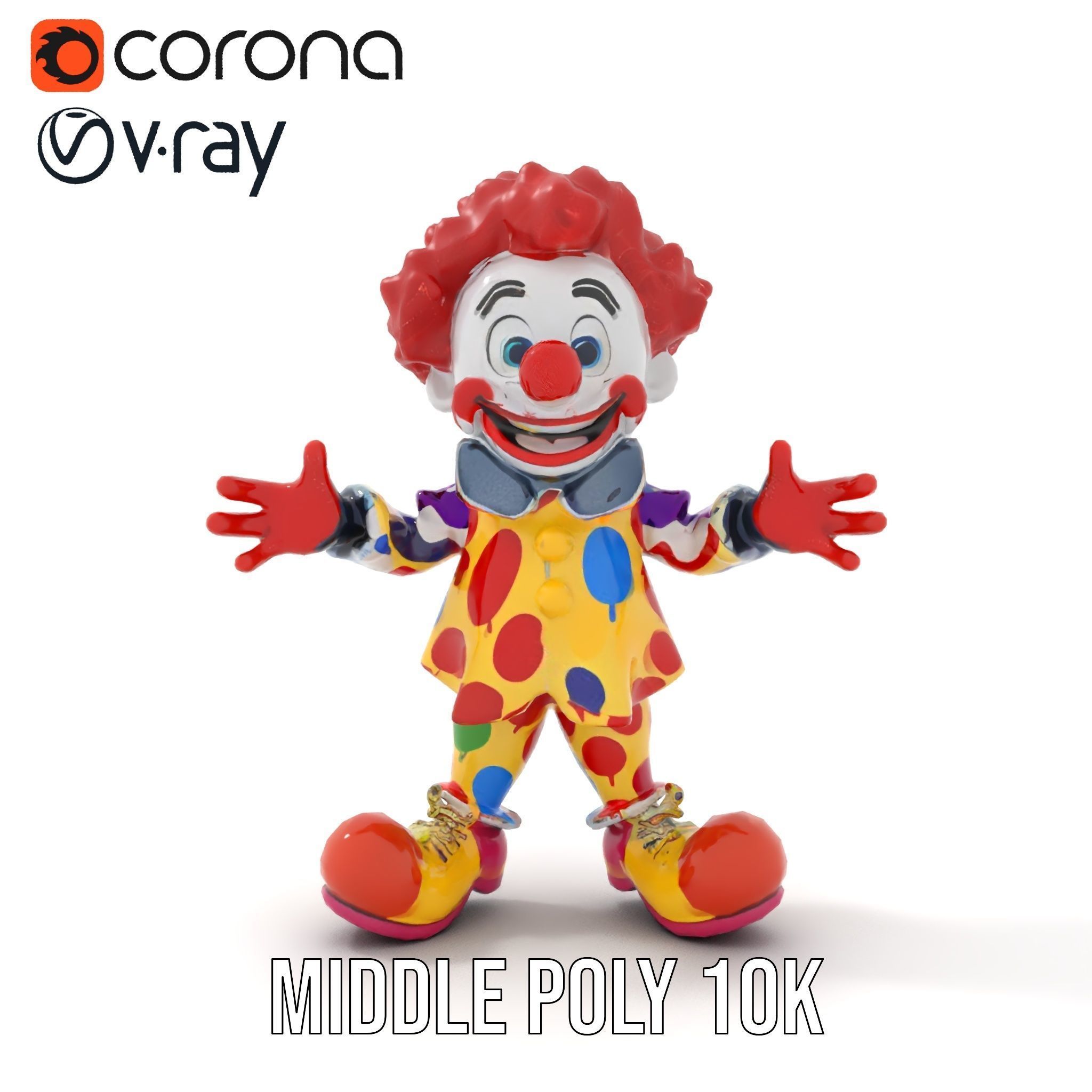 Cheerful Clown Character Model Rigged and Animated Low-poly 3D model_12
