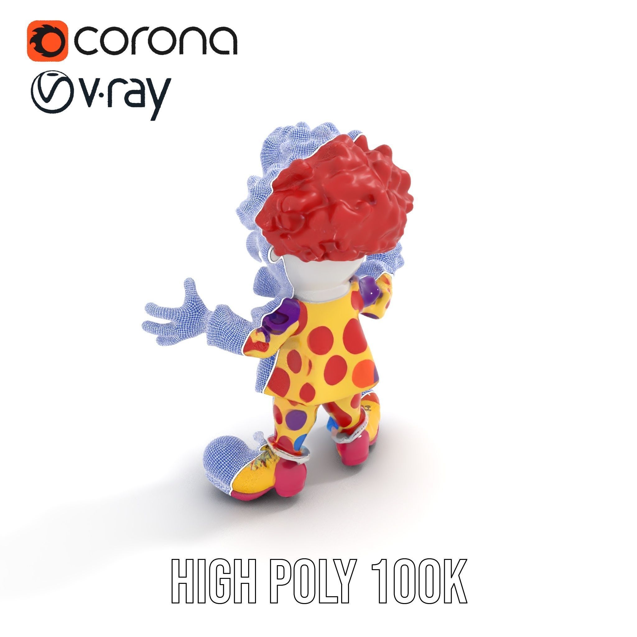 Cheerful Clown Character Model Rigged and Animated Low-poly 3D model_33
