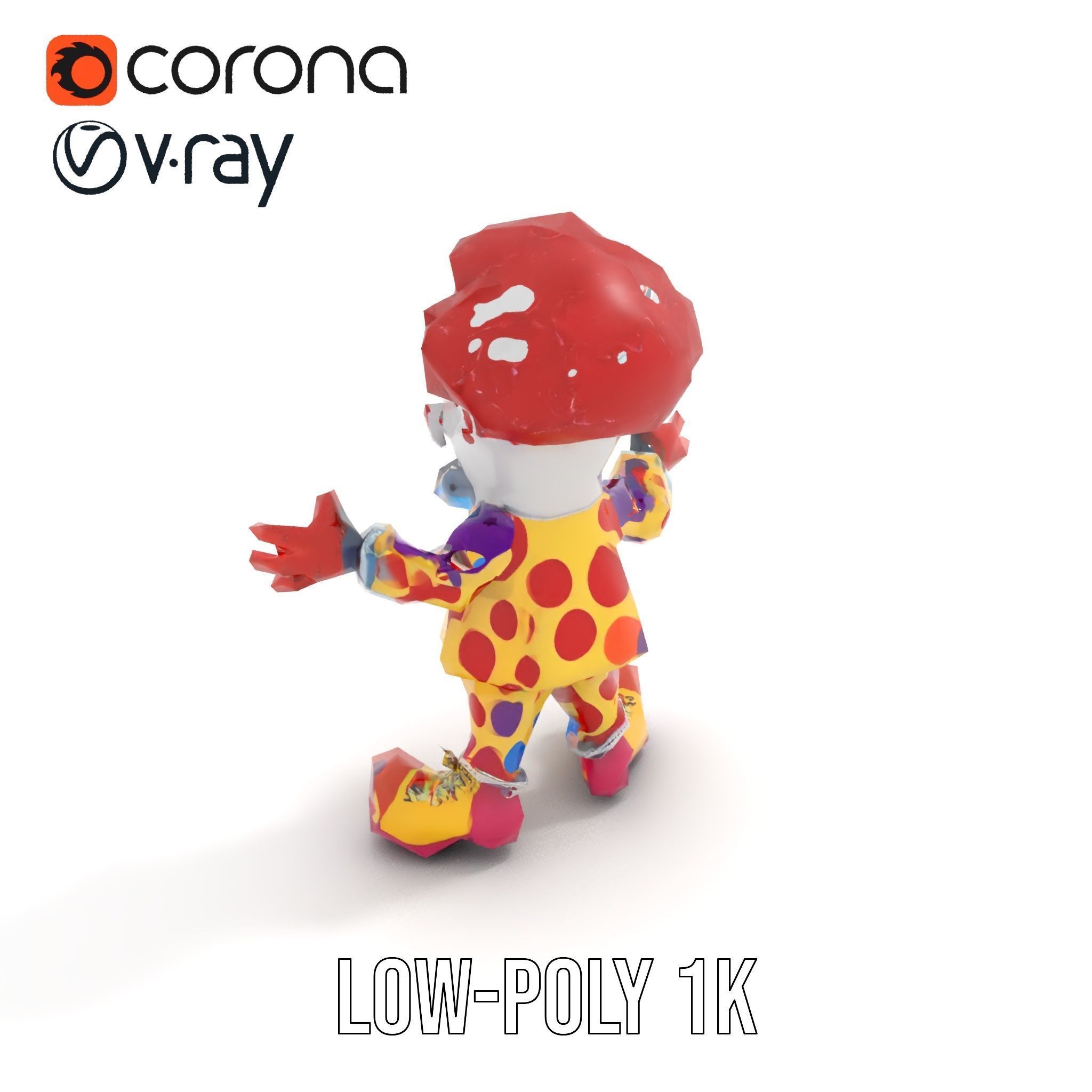 Cheerful Clown Character Model Rigged and Animated Low-poly 3D model_7
