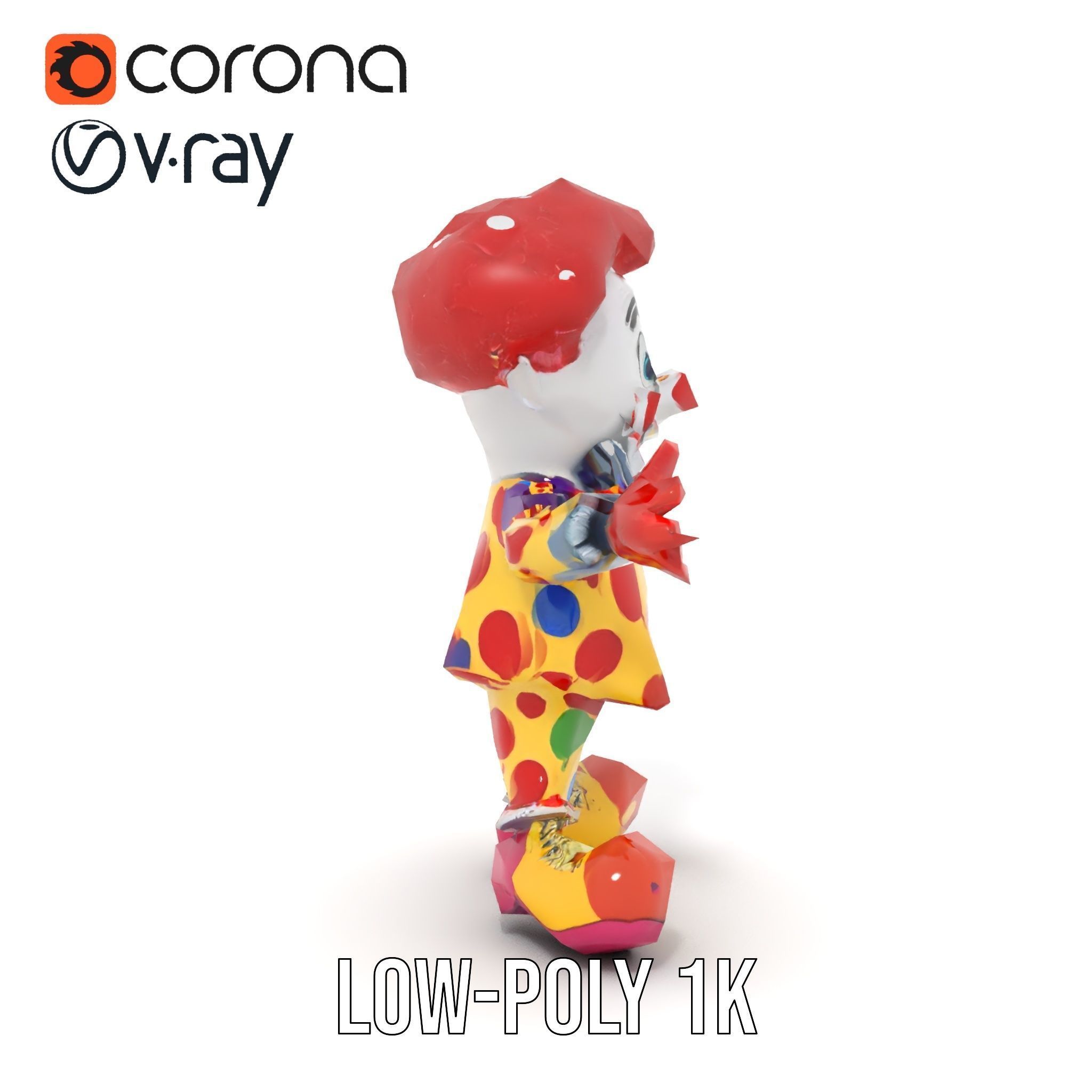 Cheerful Clown Character Model Rigged and Animated Low-poly 3D model_19