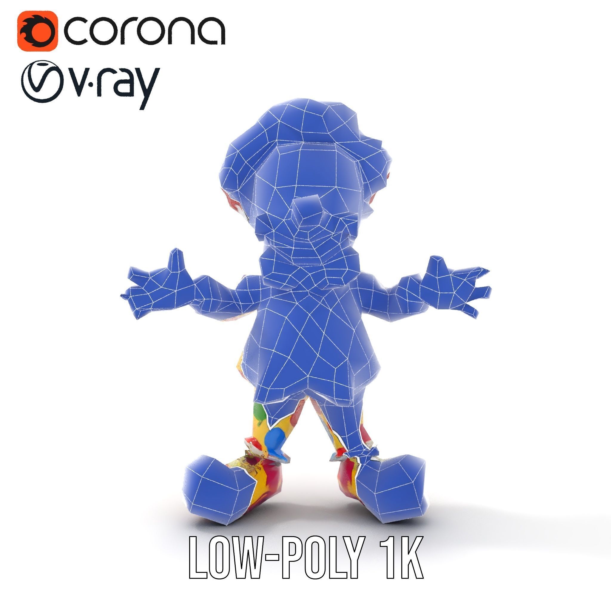 Cheerful Clown Character Model Rigged and Animated Low-poly 3D model_9