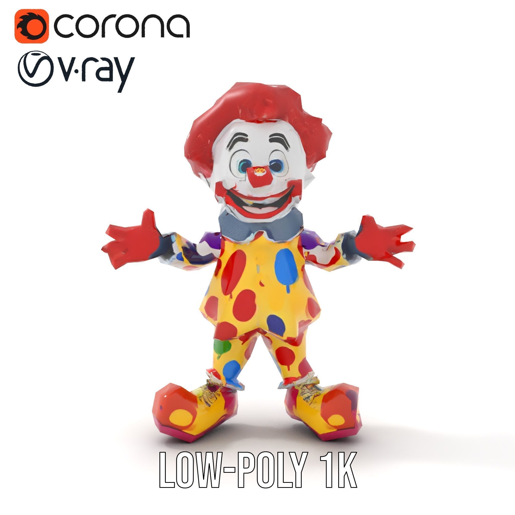 Cheerful Clown Character Model Rigged and Animated Low-poly 3D model_13