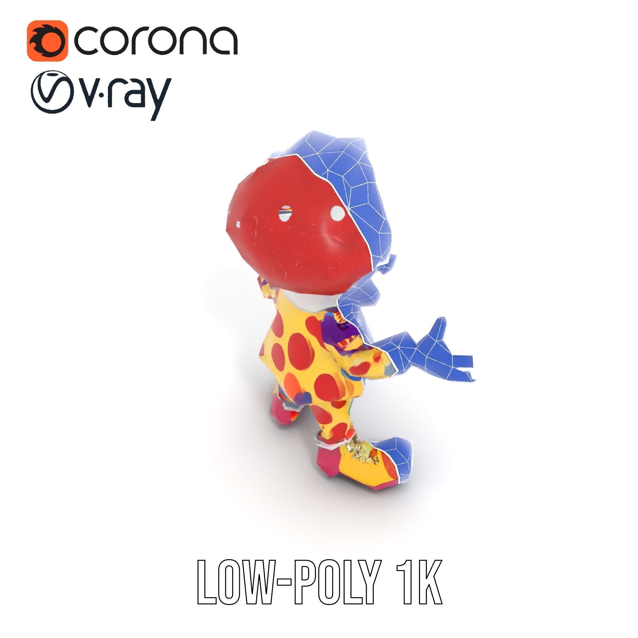 Cheerful Clown Character Model Rigged and Animated Low-poly 3D model_25
