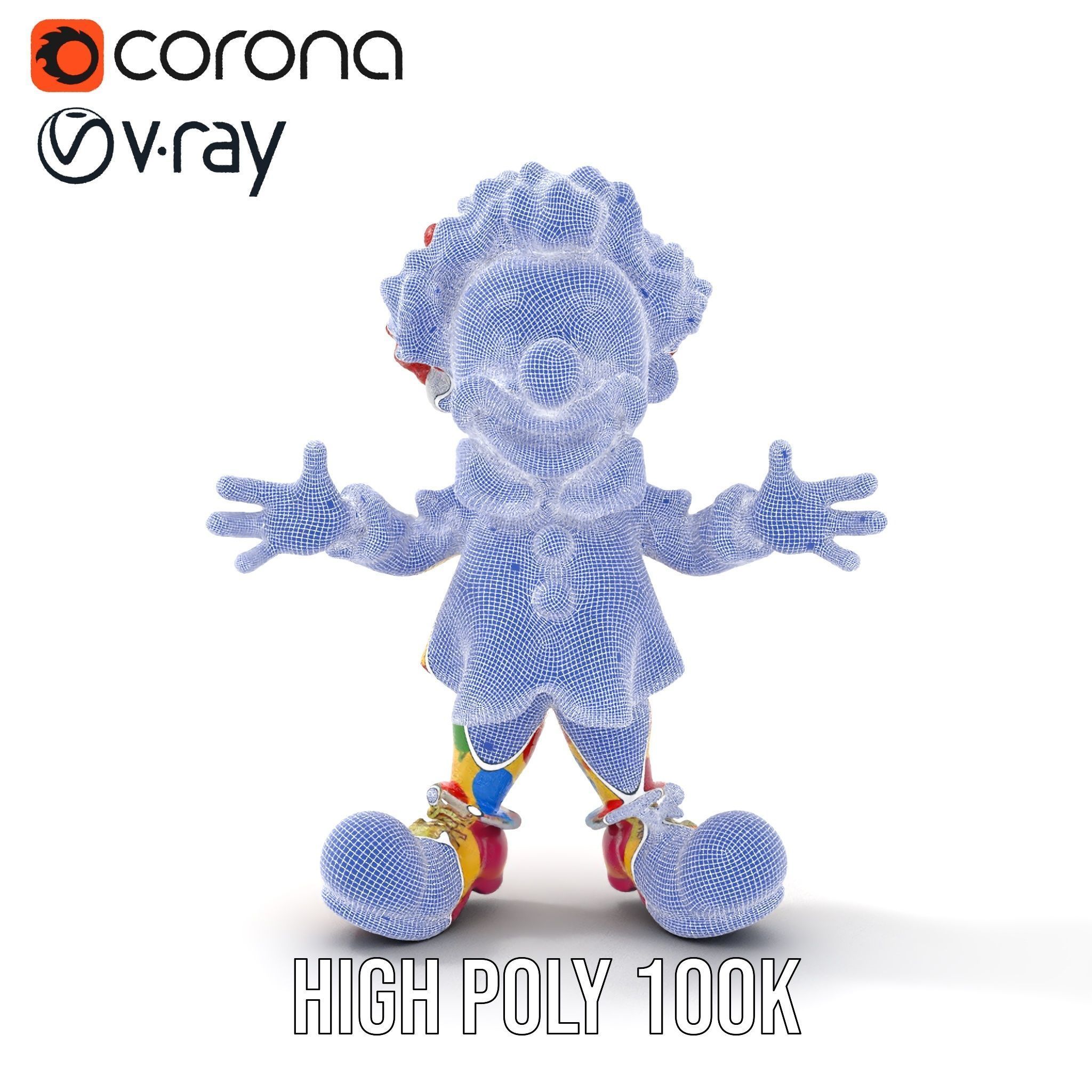 Cheerful Clown Character Model Rigged and Animated Low-poly 3D model_35