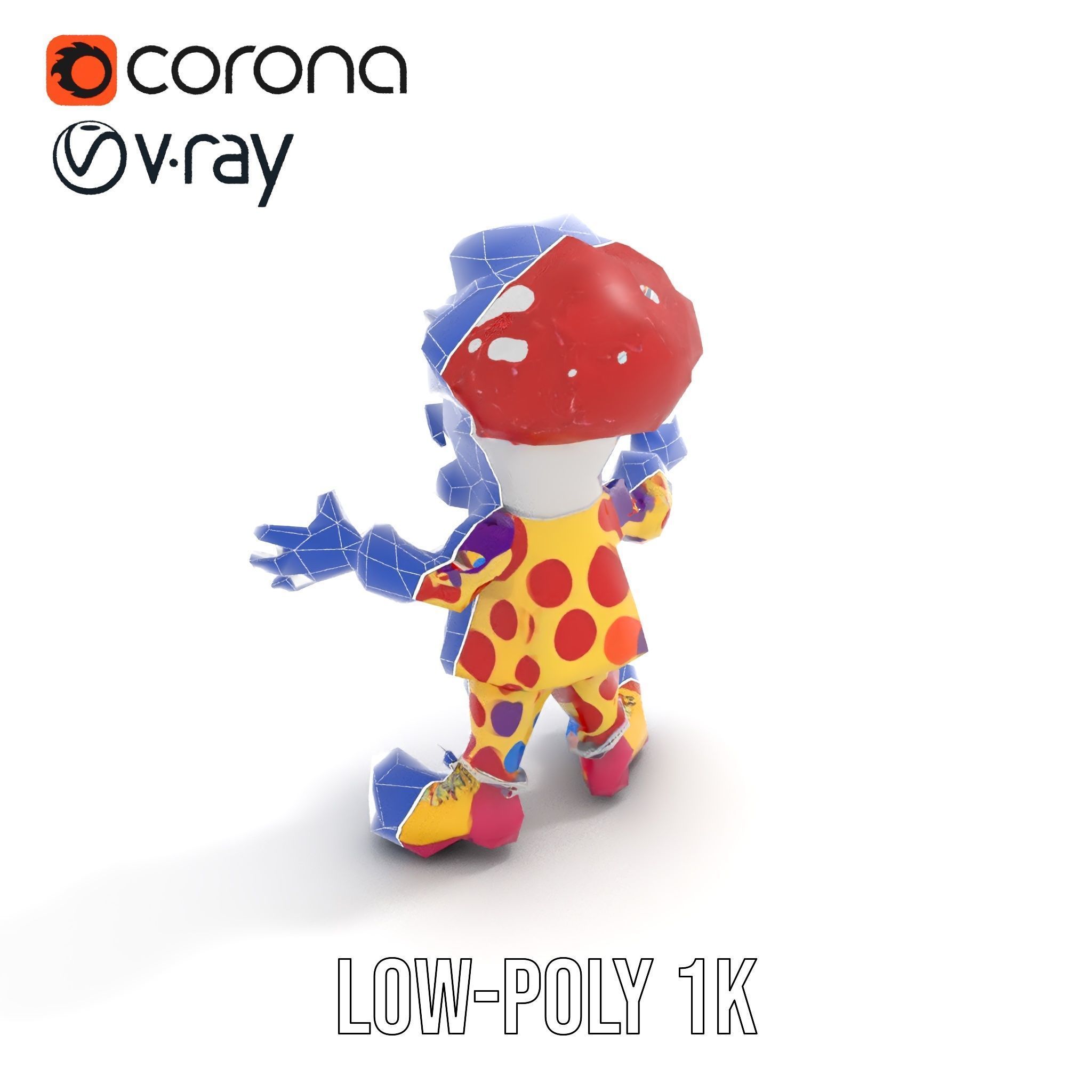 Cheerful Clown Character Model Rigged and Animated Low-poly 3D model_16