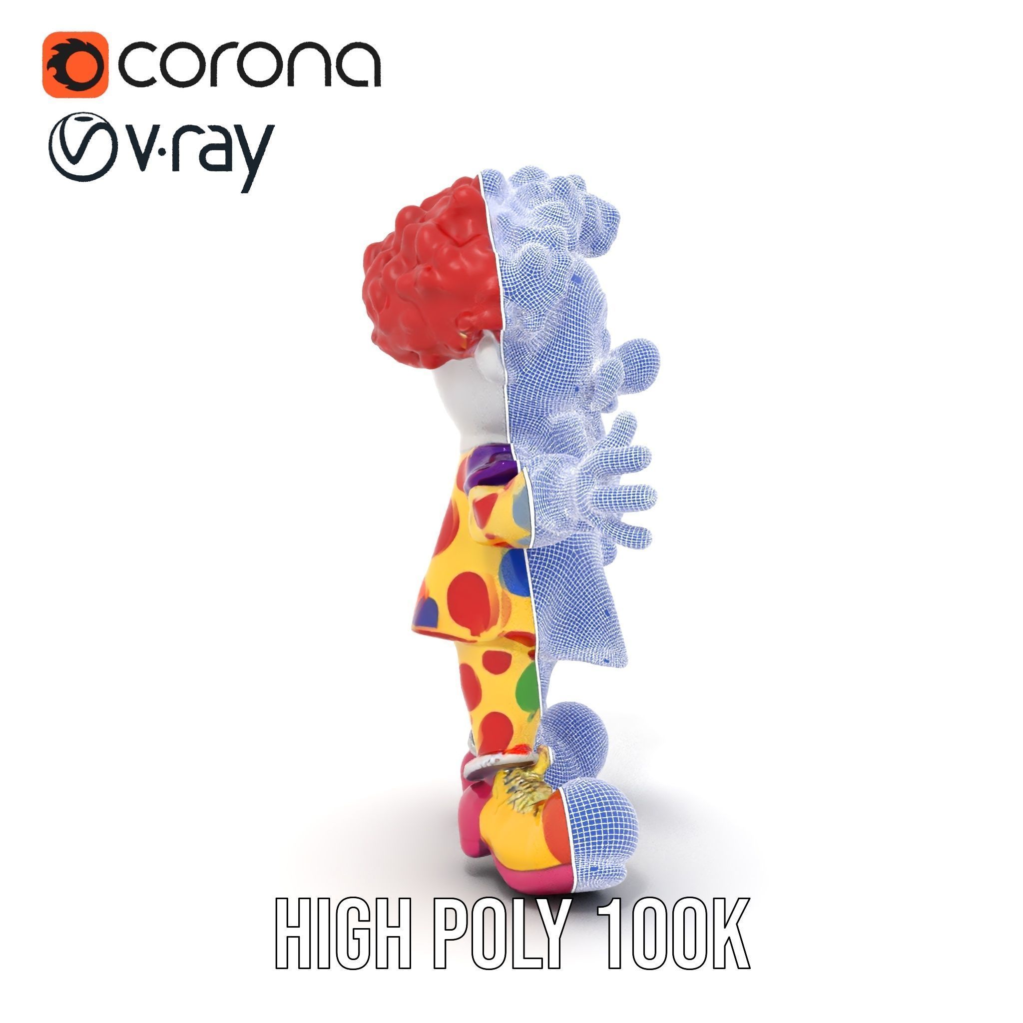 Cheerful Clown Character Model Rigged and Animated Low-poly 3D model_36