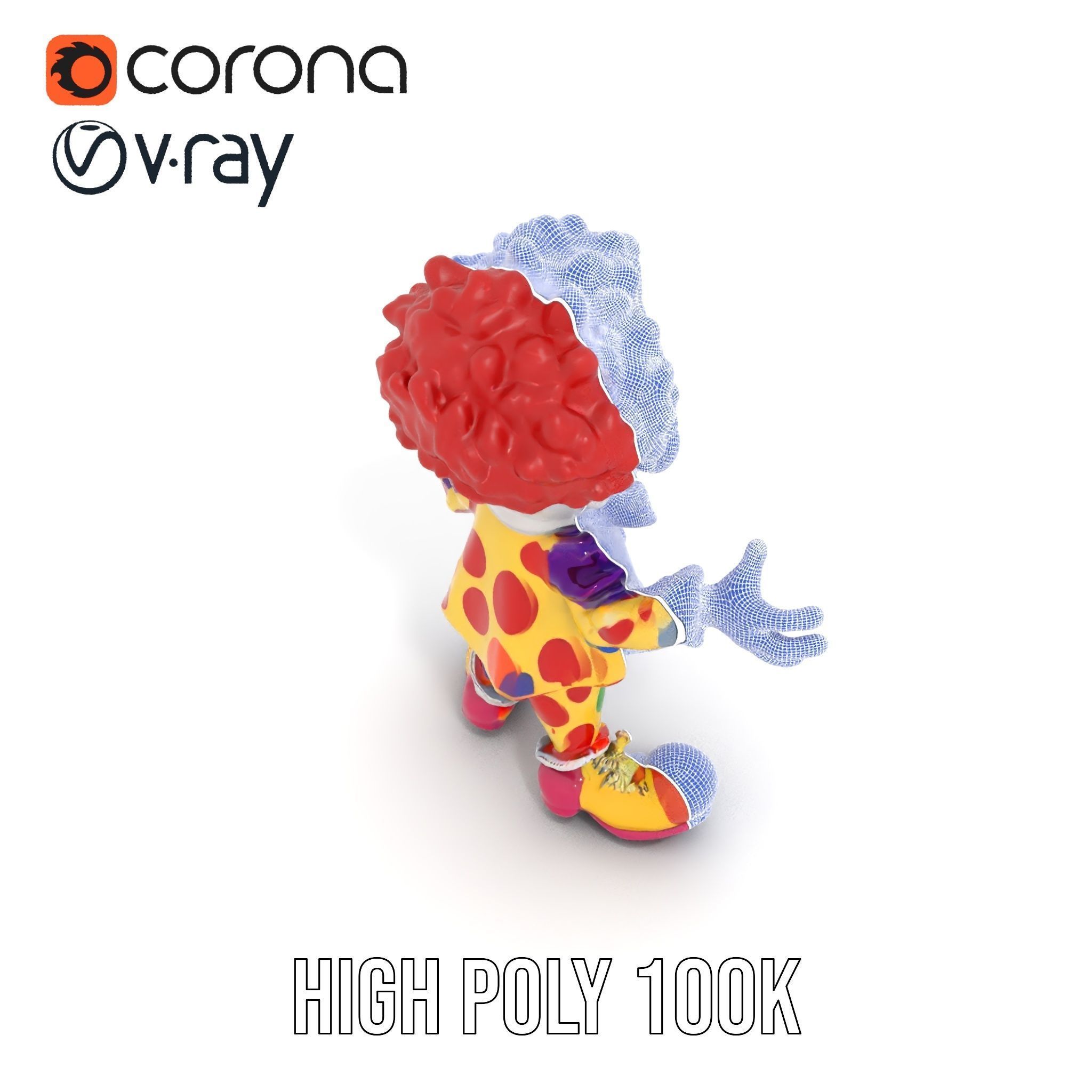 Cheerful Clown Character Model Rigged and Animated Low-poly 3D model_31